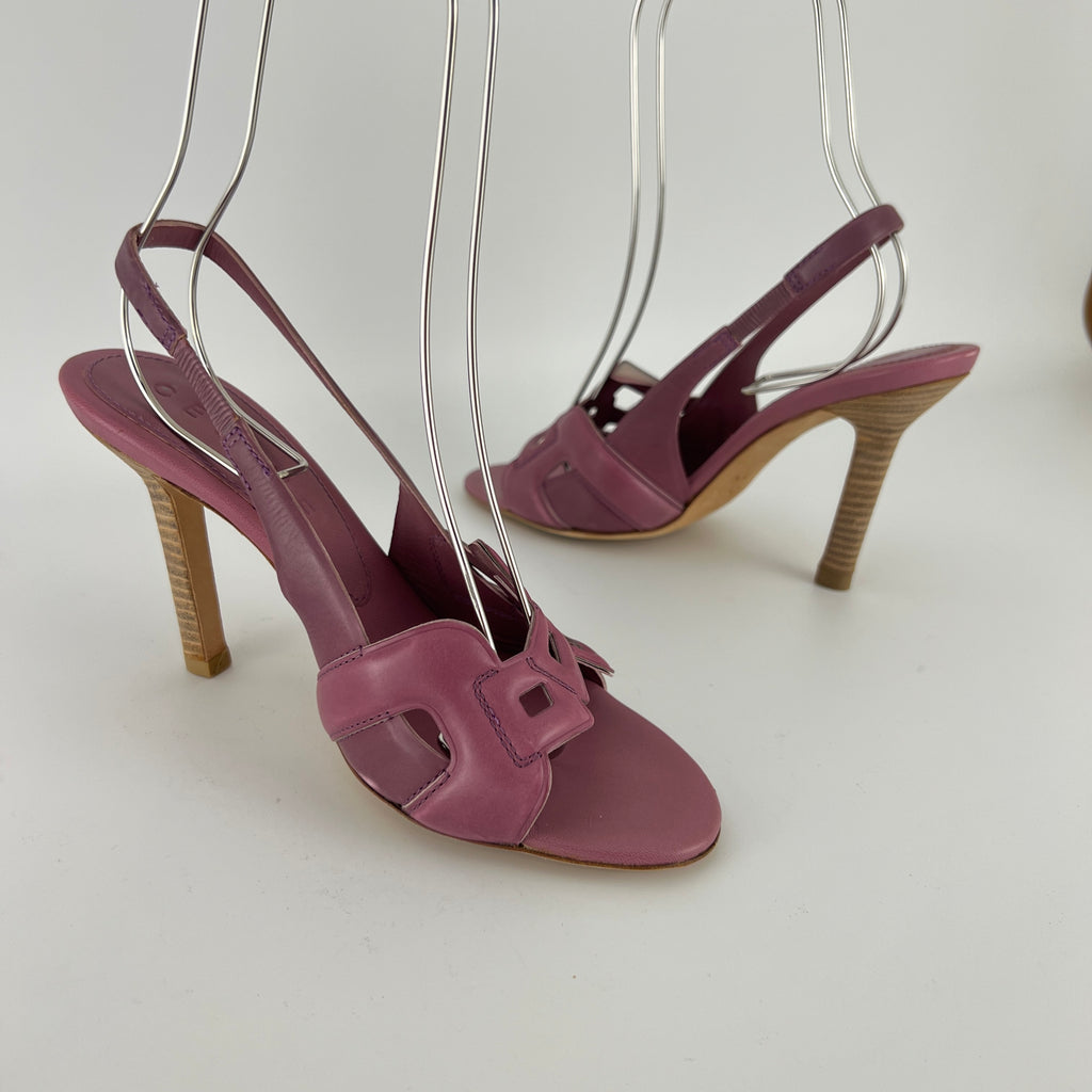 Celine| Pink Leather Geometric Sandal Slingback Heels (36.5)