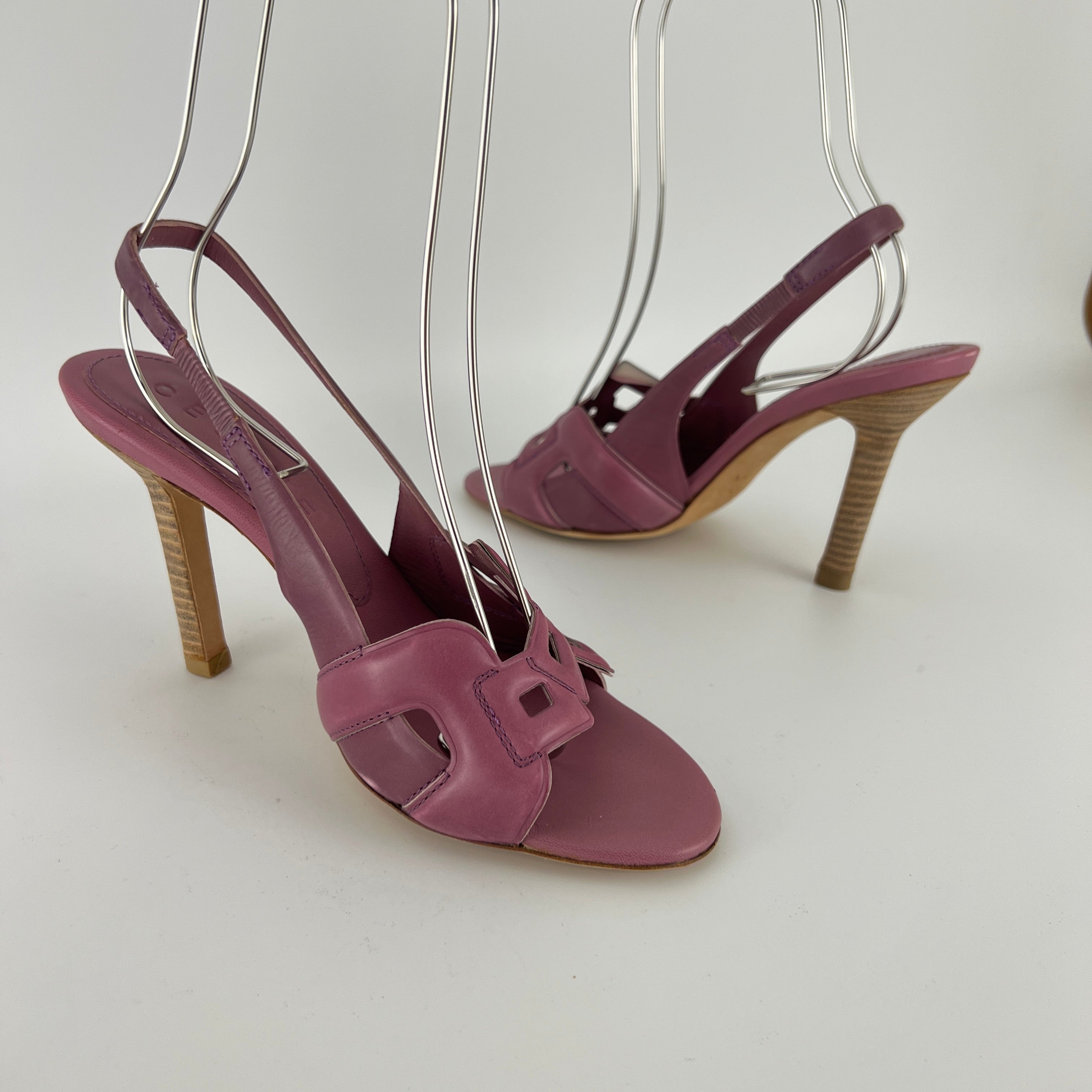 Celine| Pink Leather Geometric Sandal Slingback Heels (36.5)