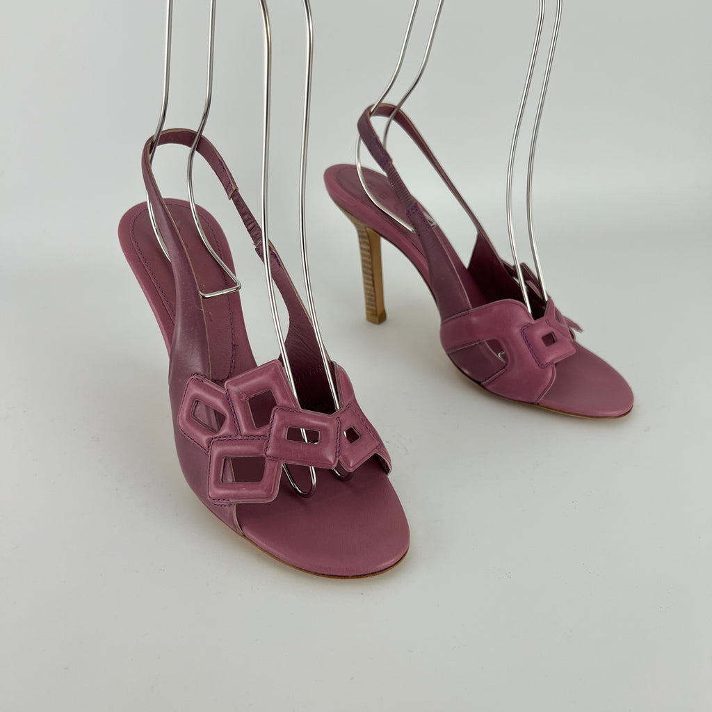 Celine| Pink Leather Geometric Sandal Slingback Heels (36.5)