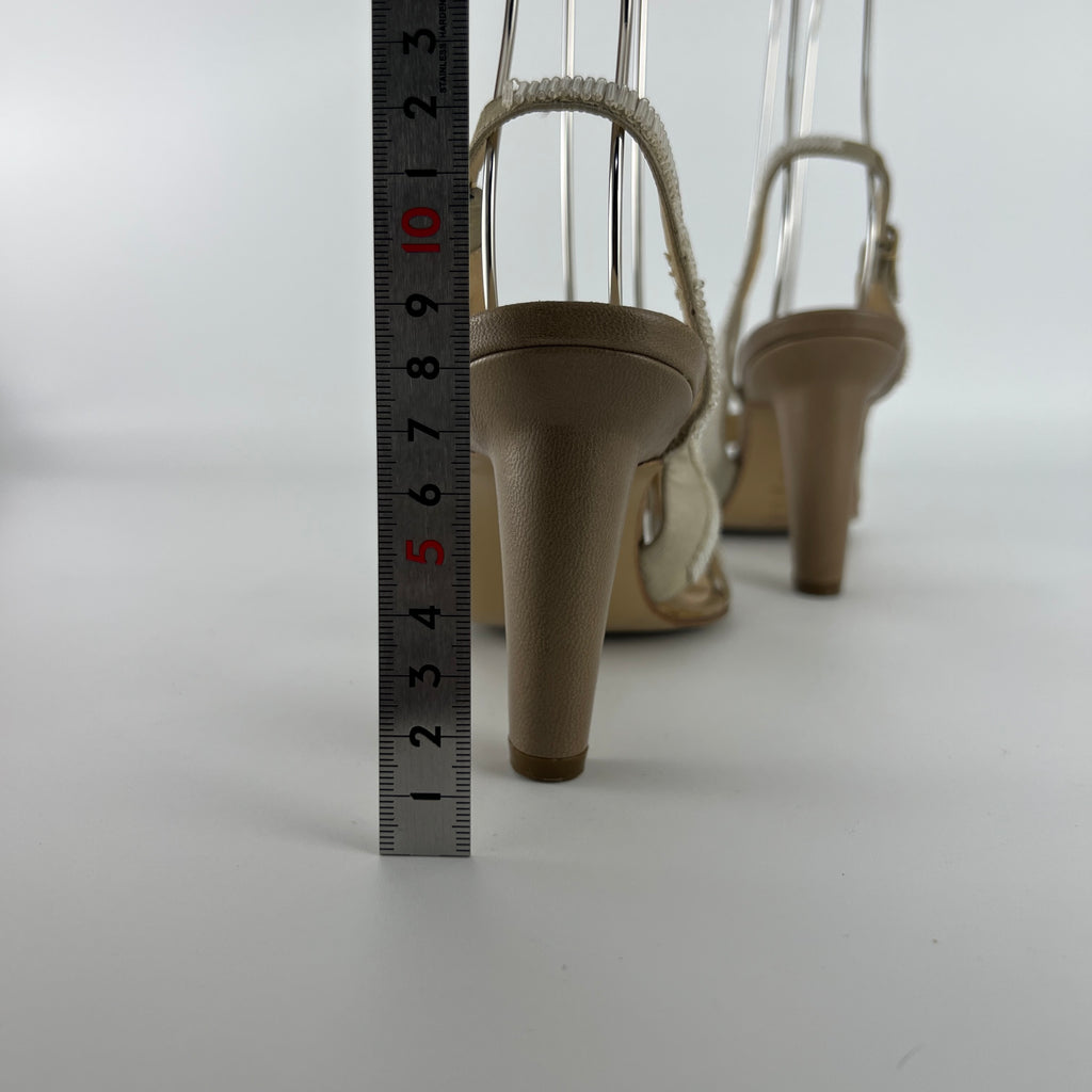 Bottega Veneta | Vintage Champagne Beaded Satin Leather Slingback Heels (34.5)