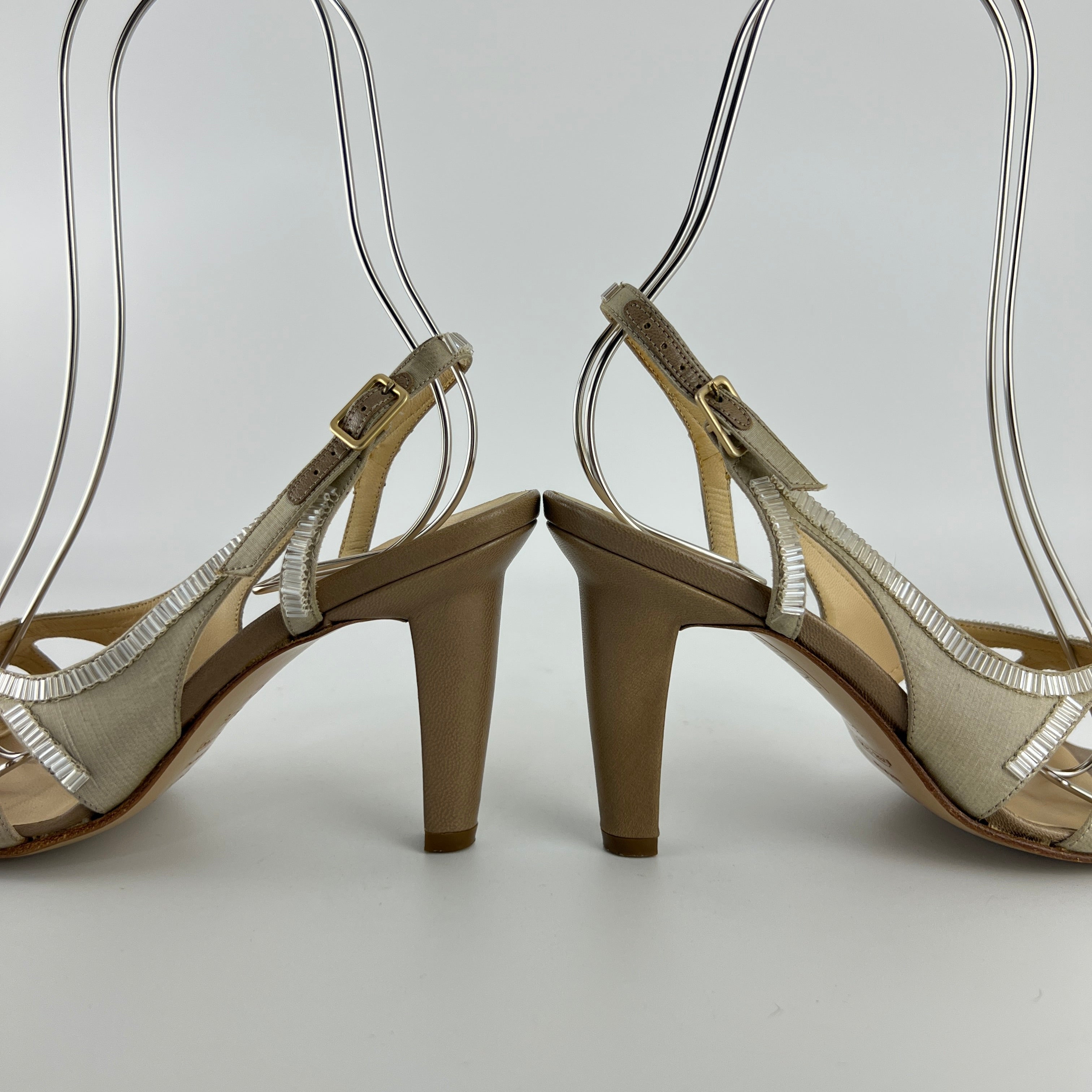 Bottega Veneta | Vintage Champagne Beaded Satin Leather Slingback Heels (34.5)