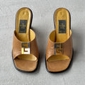 Fendi | Vintage FF Gold Silver Buckle Tan Leather Slide Mules (36.5)