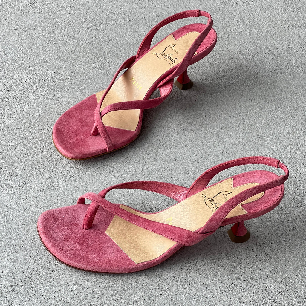 Louboutin | Taralita 55 Pink Suede Leather Thong Slingback Sandal Heels (36)