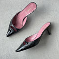 Fendi | Vintage Black Leather Pink Insole Brogue Detail Pointed Toe Mules (35.5)