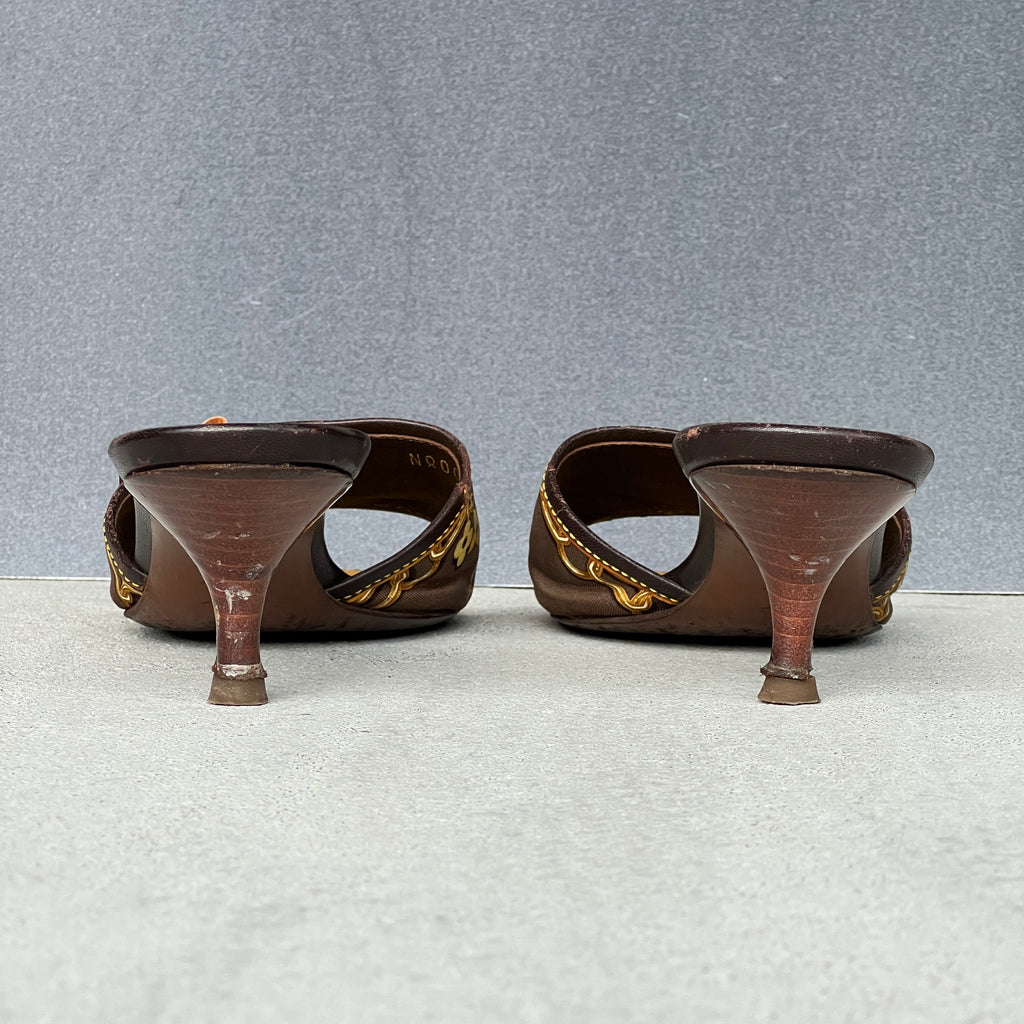Louis Vuitton | Vintage 2000s LV Monogram Logo Padlock Charm Kitten Heel Mules (36.5)
