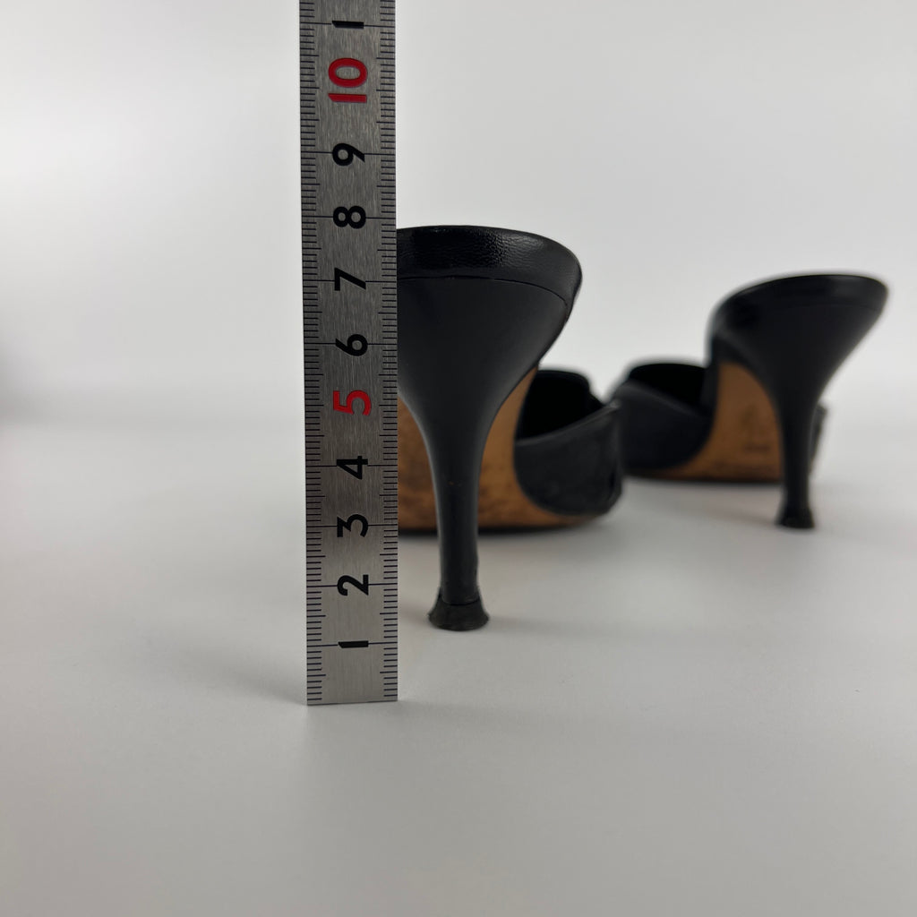 Gucci | Tom Ford Era Horse Bit Black GG Monogram Canvas Pointed Toe Mules (35)