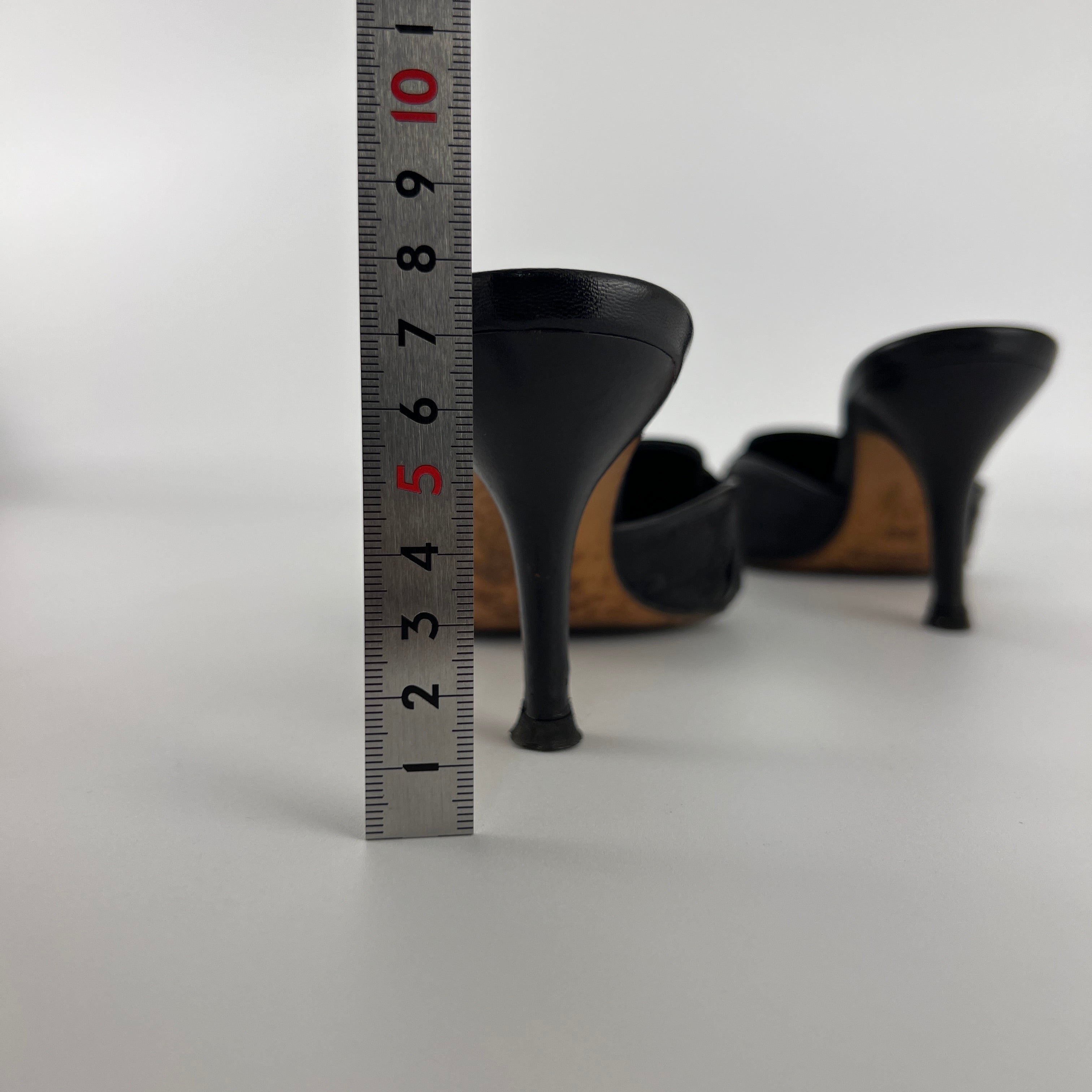 Gucci | Tom Ford Era Horse Bit Black GG Monogram Canvas Pointed Toe Mules (35)