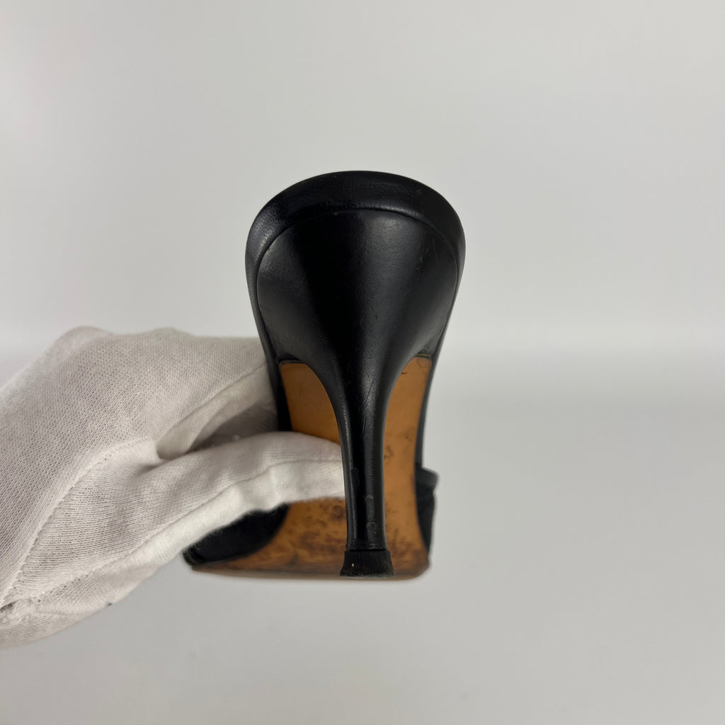 Gucci | Tom Ford Era Horse Bit Black GG Monogram Canvas Pointed Toe Mules (35)