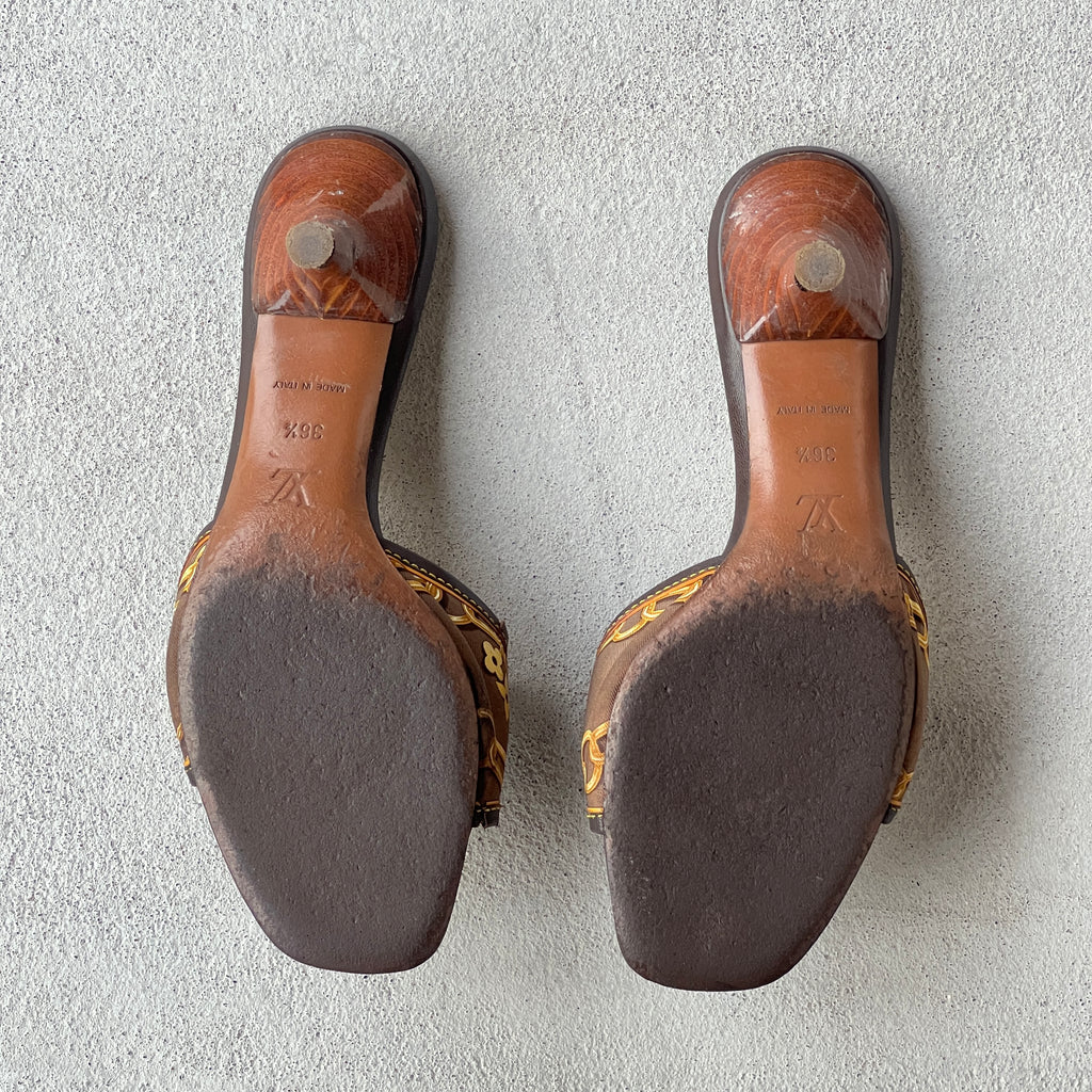 Louis Vuitton | Vintage 2000s LV Monogram Logo Padlock Charm Kitten Heel Mules (36.5)
