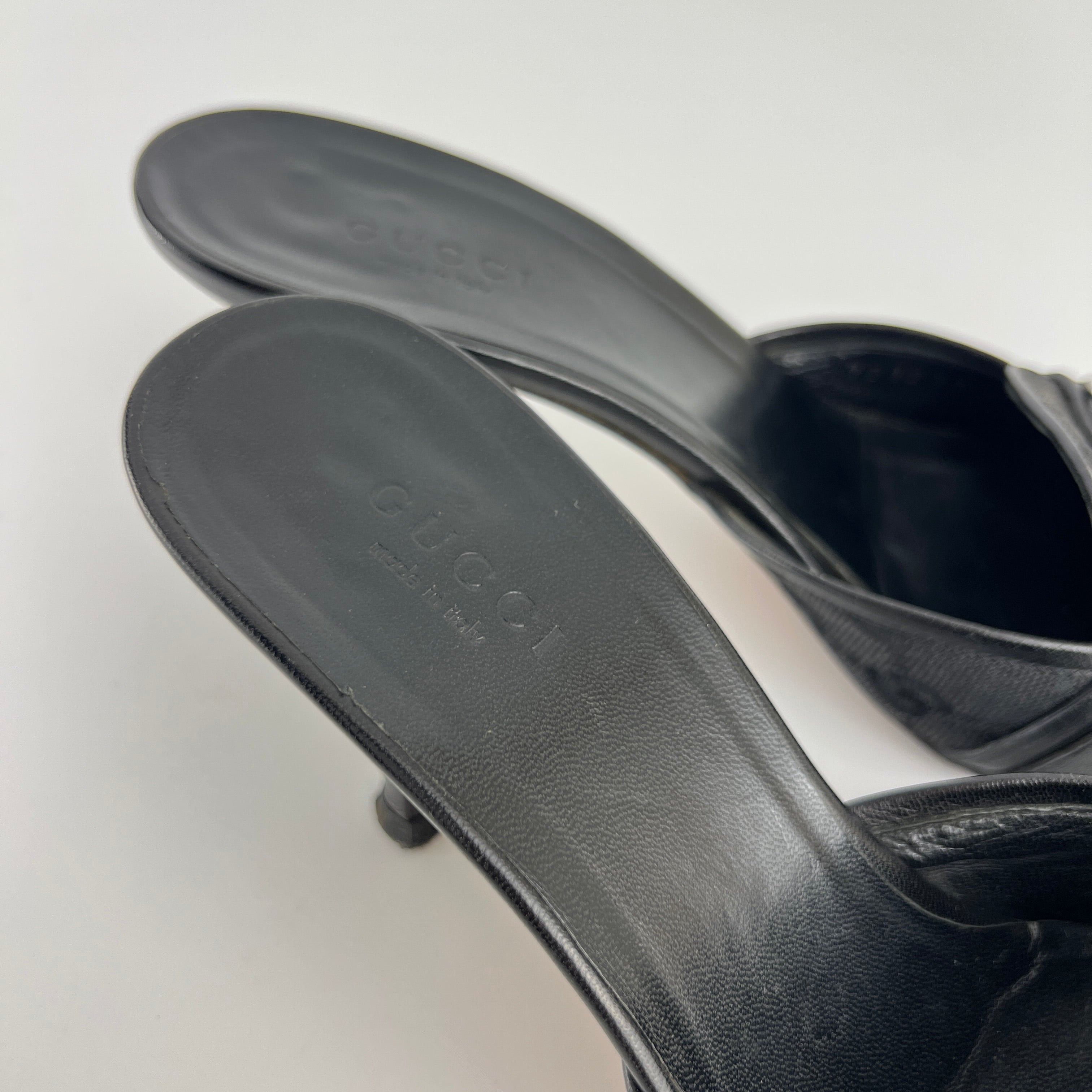 Gucci | Tom Ford Era Horse Bit Black GG Monogram Canvas Pointed Toe Mules (35)
