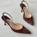 Manolo Blahnik | Carolyne Brown Suede Leather Pointed Toe Slingback Heel (38)