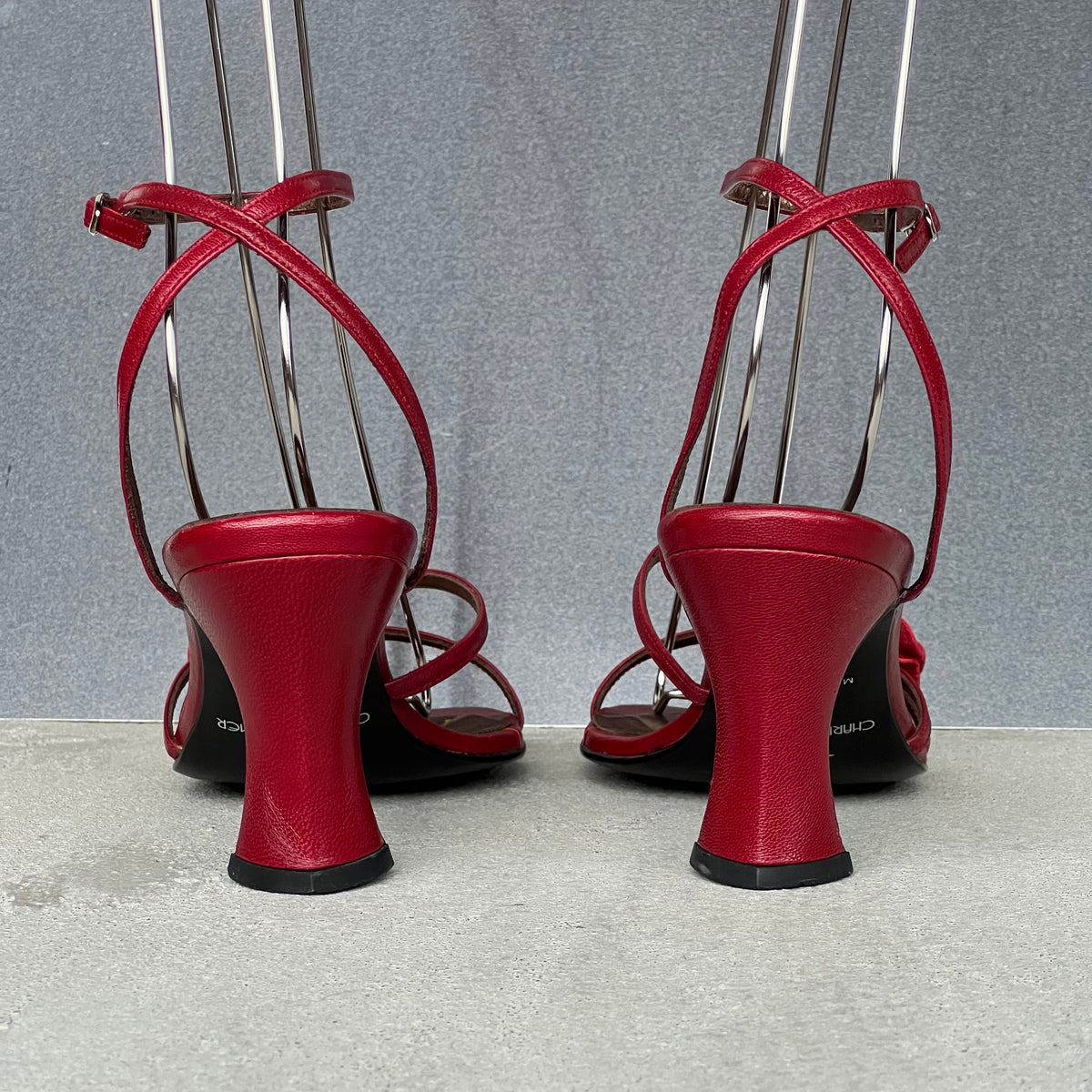 Charles Kammer | Red Flower Applique Strappy Leather Sandal Heels (37)