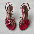 Charles Kammer | Red Flower Applique Strappy Leather Sandal Heels (37)