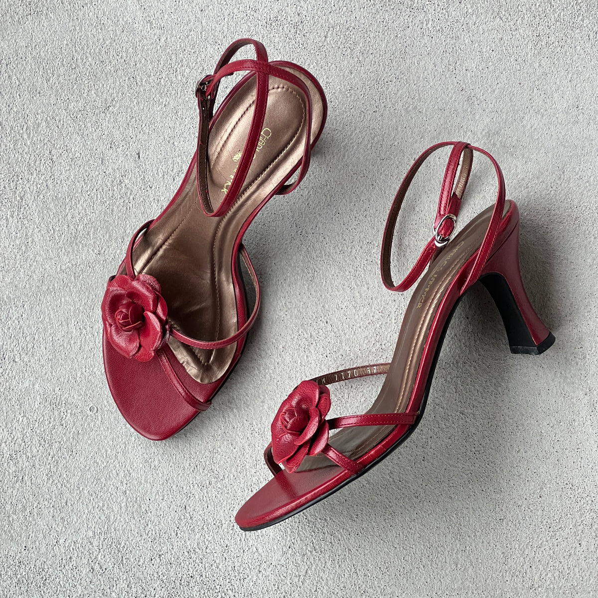 Charles Kammer | Red Flower Applique Strappy Leather Sandal Heels (37)