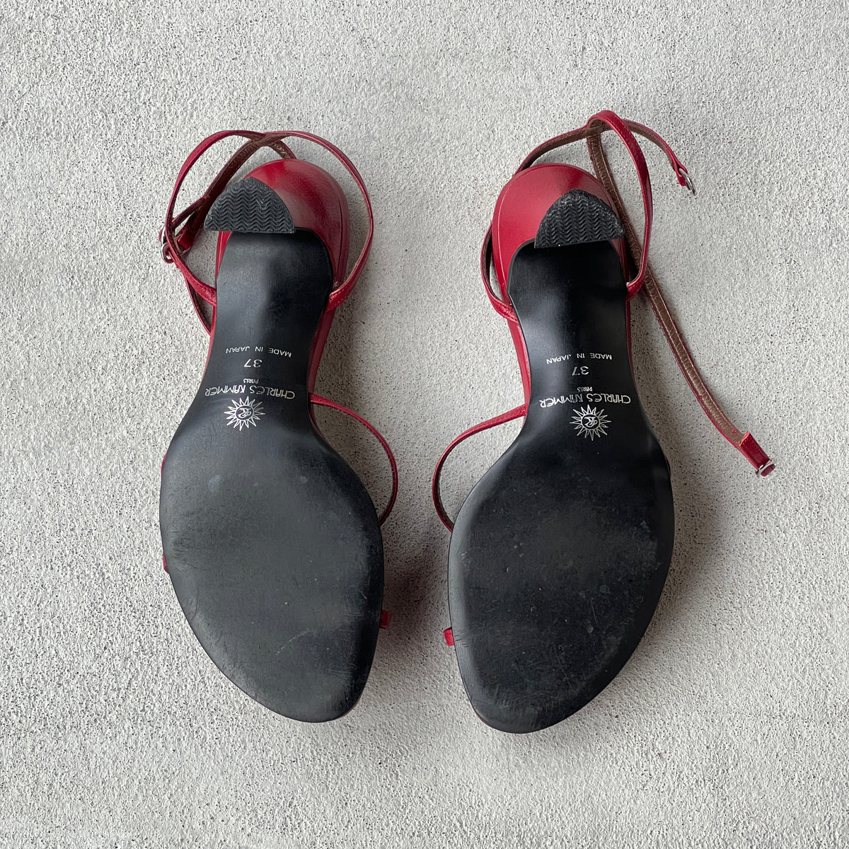 Charles Kammer | Red Flower Applique Strappy Leather Sandal Heels (37)