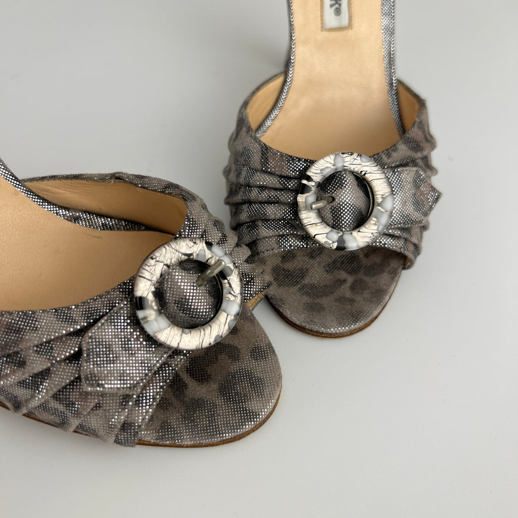 Manolo Blahnik | Vintage Metallic Silver Leopard Print Buckle D'Orsay (34.5)
