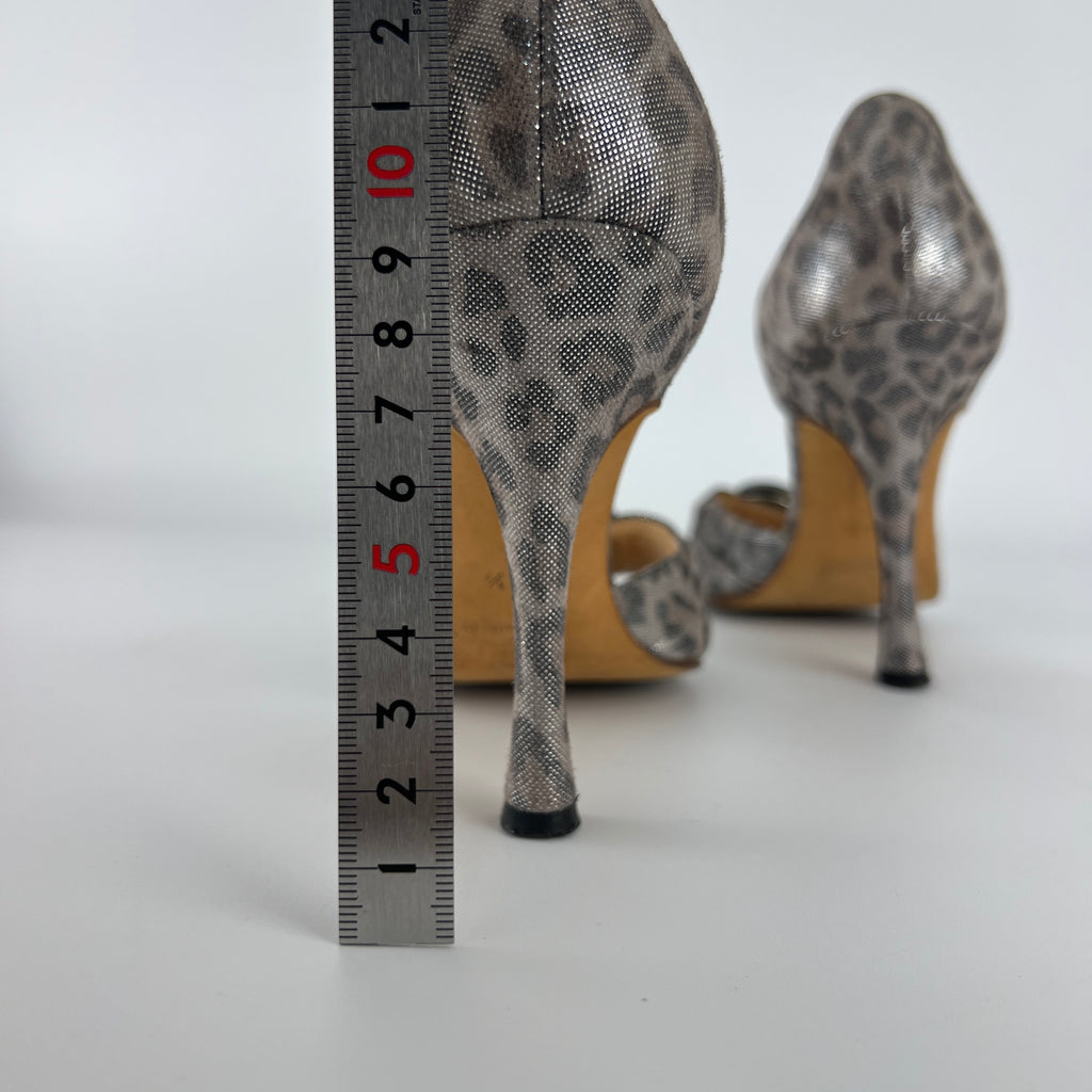 Manolo Blahnik | Vintage Metallic Silver Leopard Print Buckle D'Orsay (34.5)