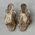 Prada | Vintage 2000s Metallic Gold Leather Fringe Strappy Slide Mules (38.5)