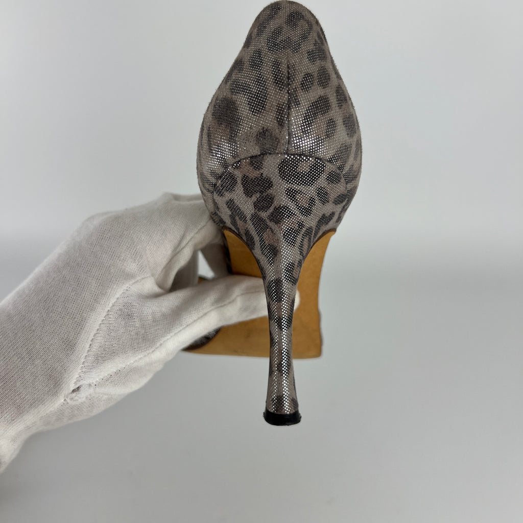 Manolo Blahnik | Vintage Metallic Silver Leopard Print Buckle D'Orsay (34.5)