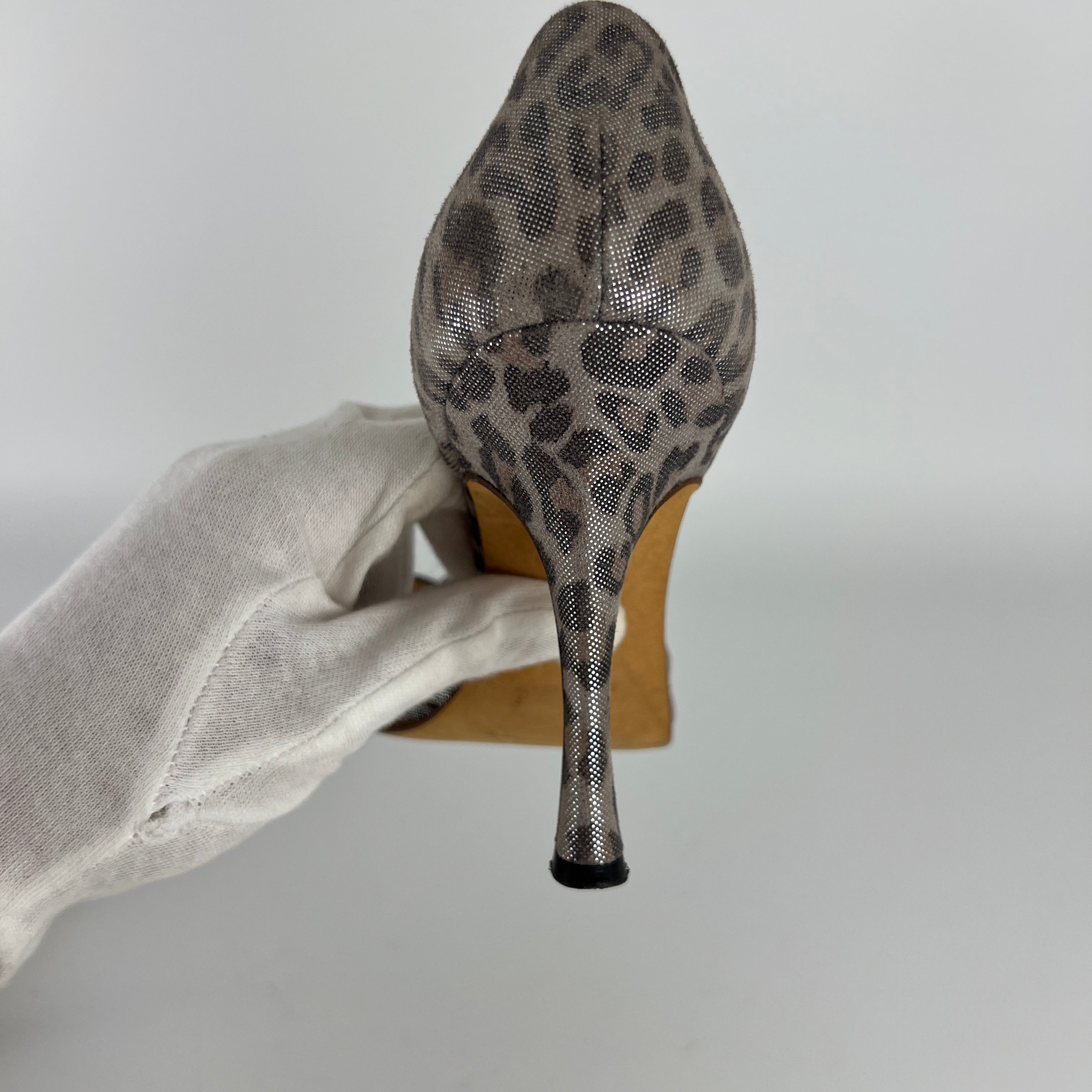Manolo Blahnik | Vintage Metallic Silver Leopard Print Buckle D'Orsay (34.5)