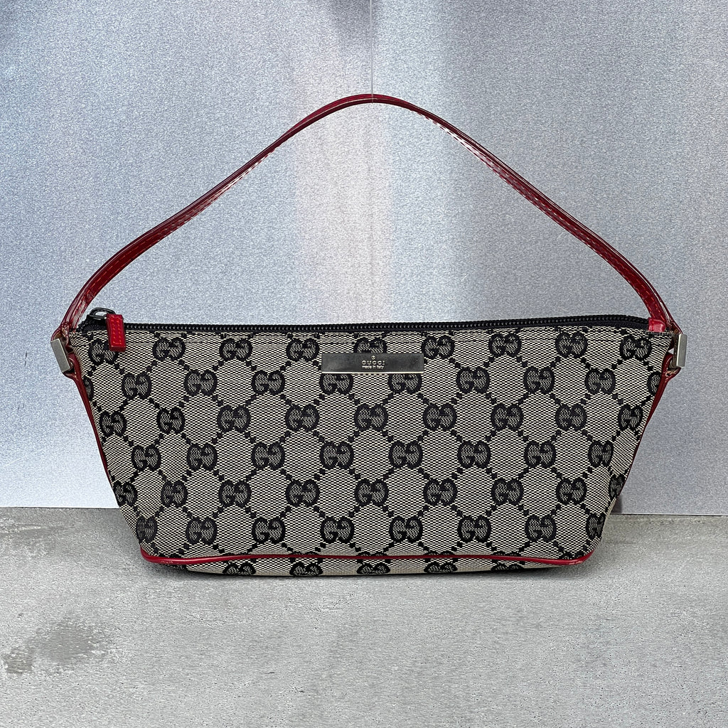 Gucci | Tom Ford Era GG Monogram Canvas Red Leather Trim Boat Pochette