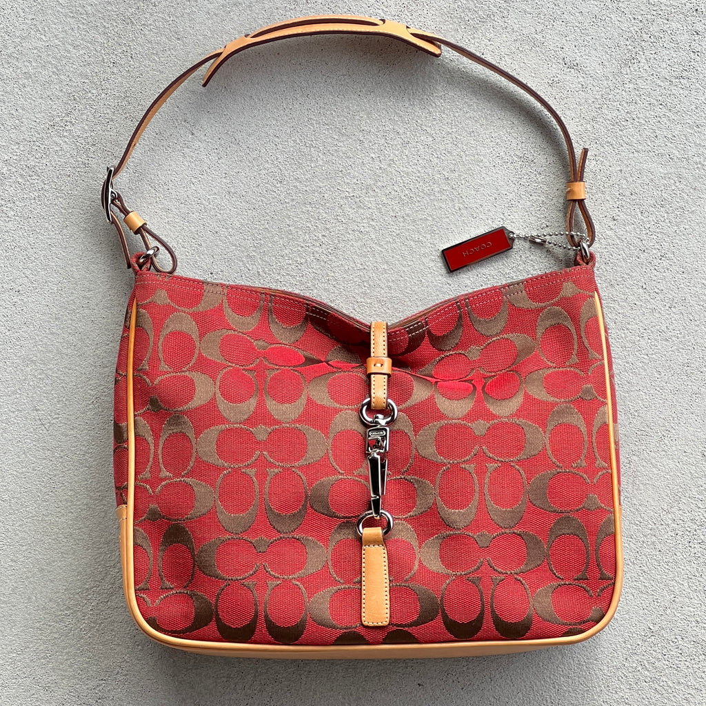Coach | Y2K Cherry Red CC Monogram Fold-Over Buckle Clasp Structured Shoulder Bag