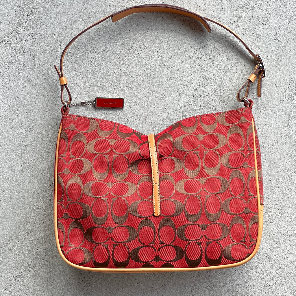 Coach | Y2K Cherry Red CC Monogram Fold-Over Buckle Clasp Structured Shoulder Bag