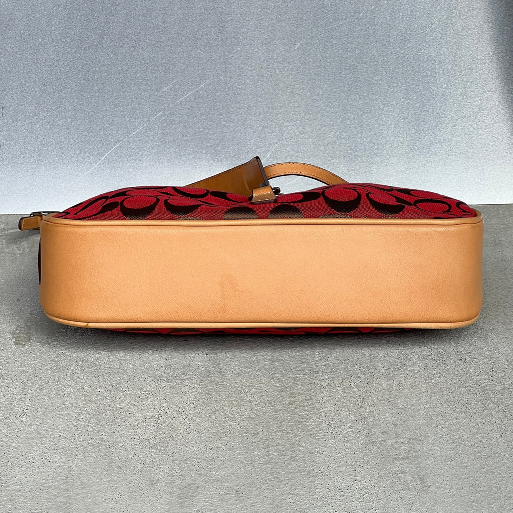 Coach | Y2K Cherry Red CC Monogram Fold-Over Buckle Clasp Structured Shoulder Bag