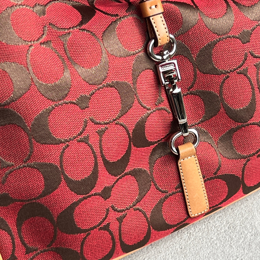 Coach | Y2K Cherry Red CC Monogram Fold-Over Buckle Clasp Structured Shoulder Bag
