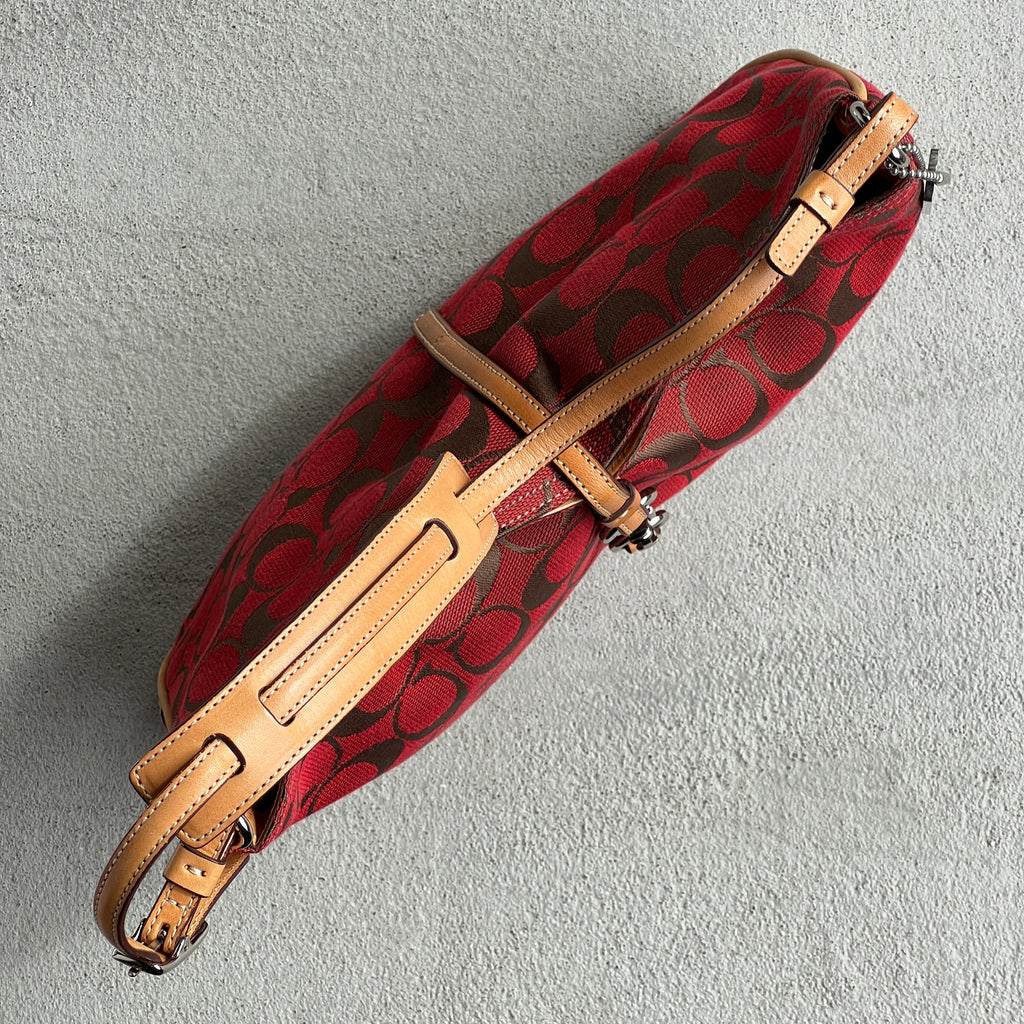 Coach | Y2K Cherry Red CC Monogram Fold-Over Buckle Clasp Structured Shoulder Bag