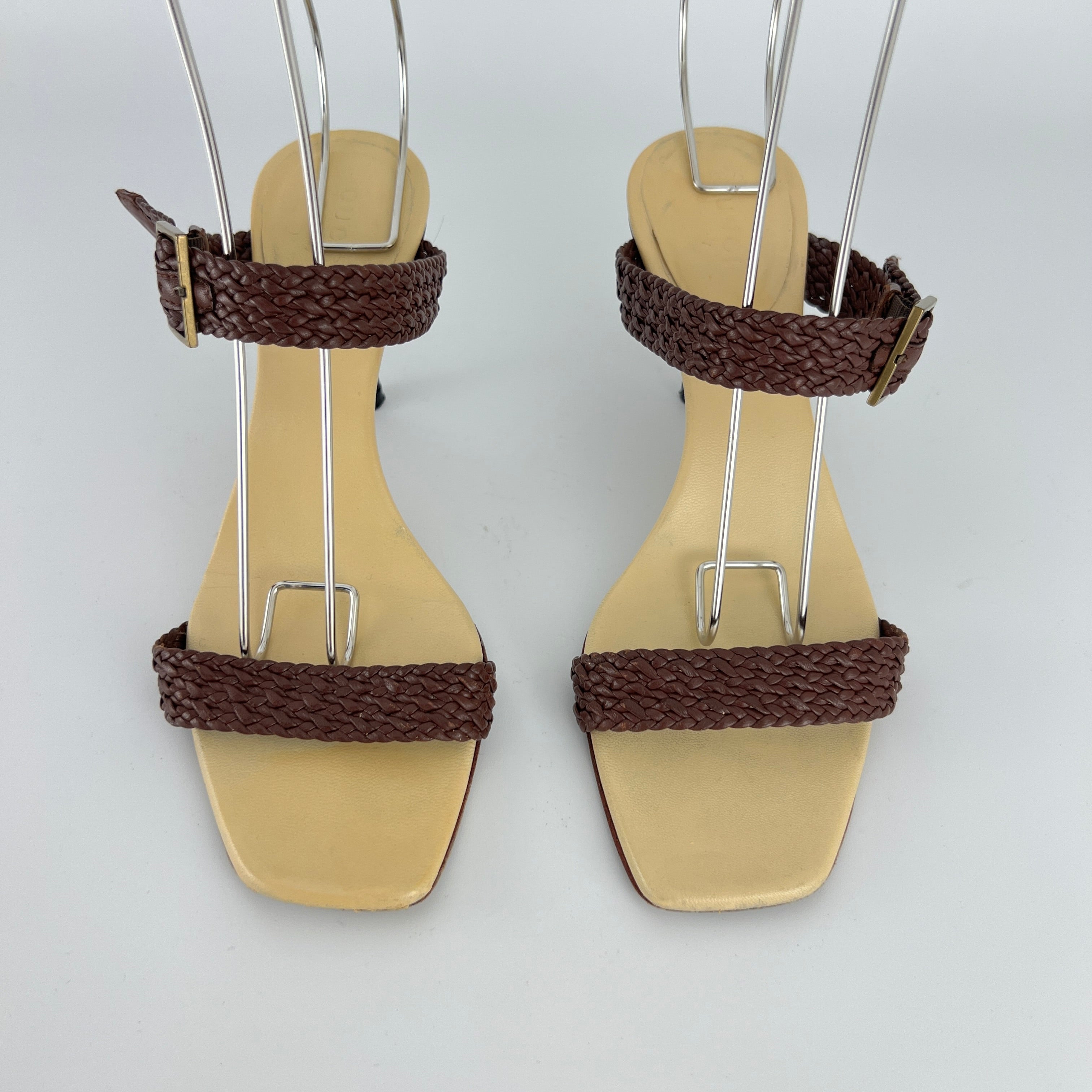 Gucci | Vintage Brown Leather Braided Straps Buckle Slide Mules (35.5)