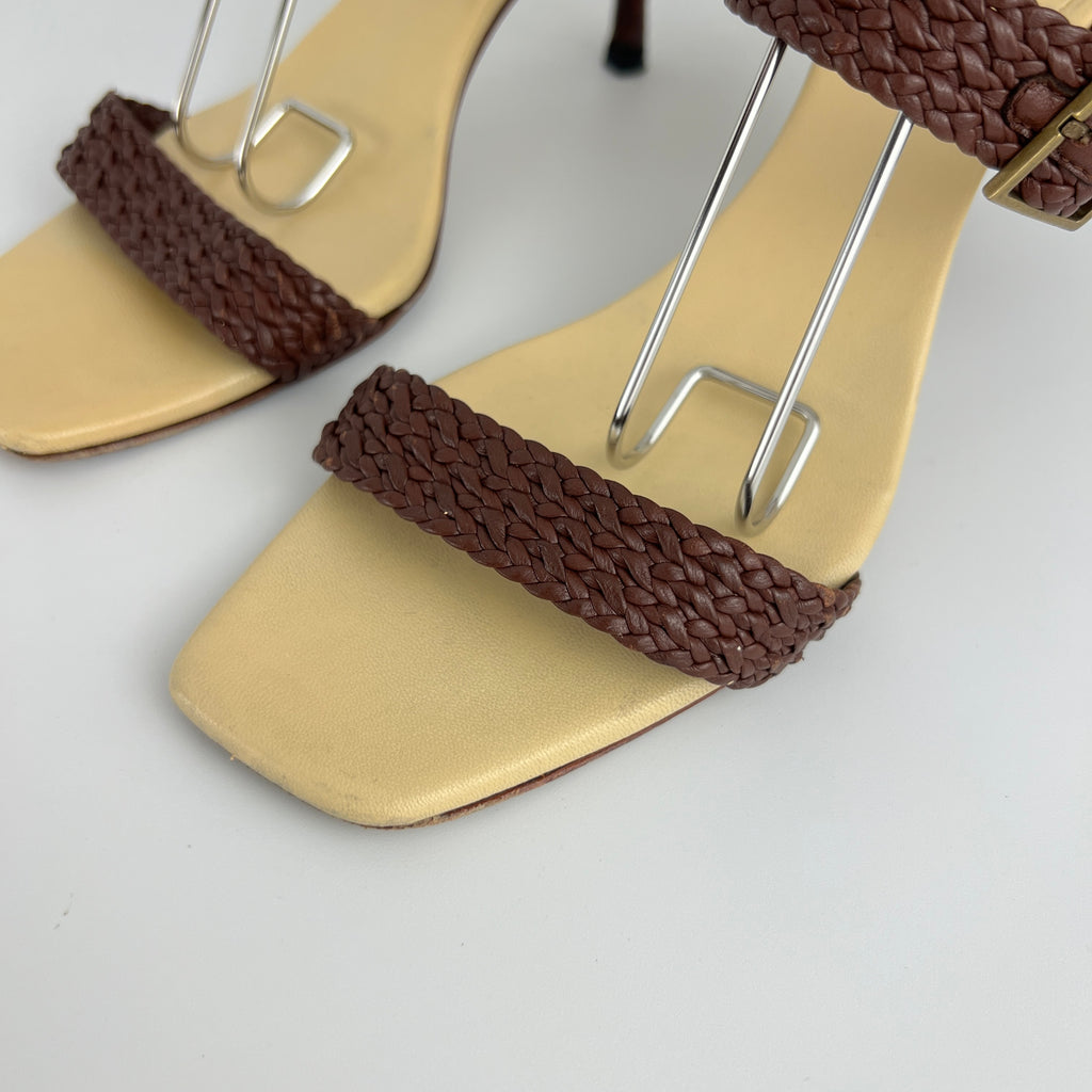 Gucci | Vintage Brown Leather Braided Straps Buckle Slide Mules (35.5)