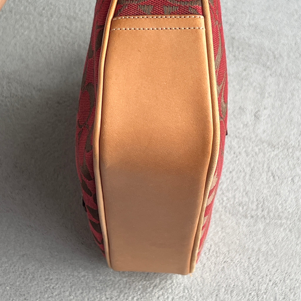 Coach | Y2K Cherry Red CC Monogram Fold-Over Buckle Clasp Structured Shoulder Bag