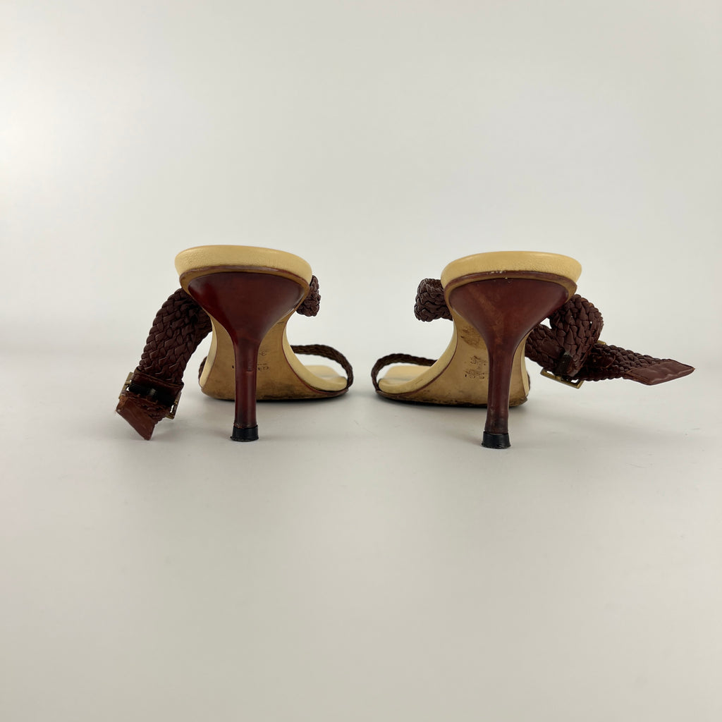 Gucci | Vintage Brown Leather Braided Straps Buckle Slide Mules (35.5)