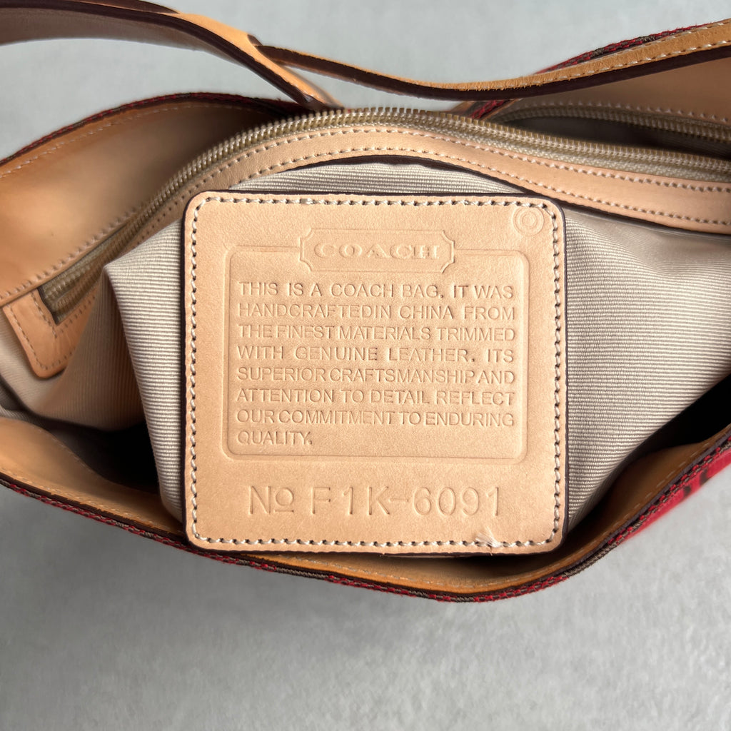 Coach | Y2K Cherry Red CC Monogram Fold-Over Buckle Clasp Structured Shoulder Bag
