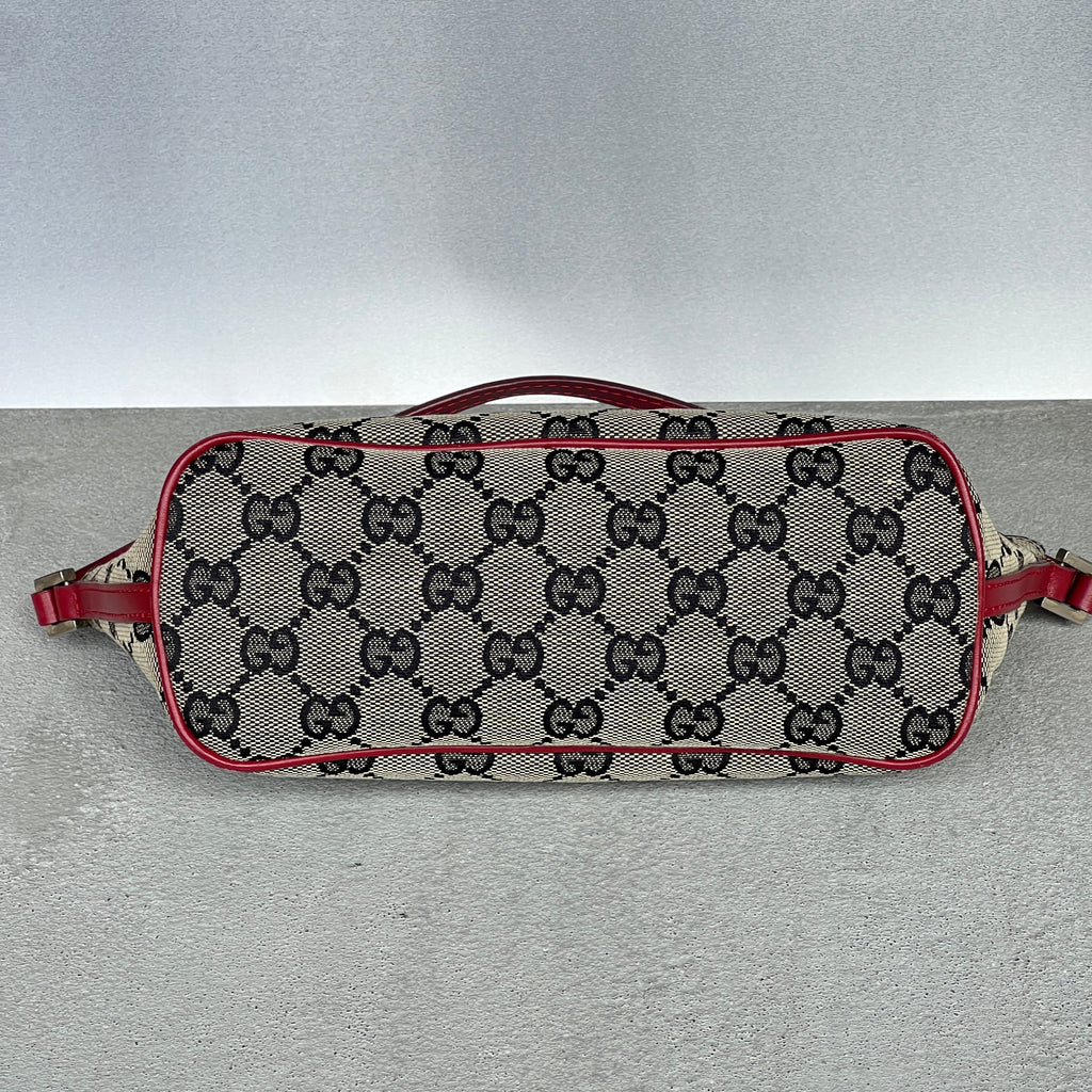 Gucci | Tom Ford Era GG Monogram Canvas Red Leather Trim Boat Pochette
