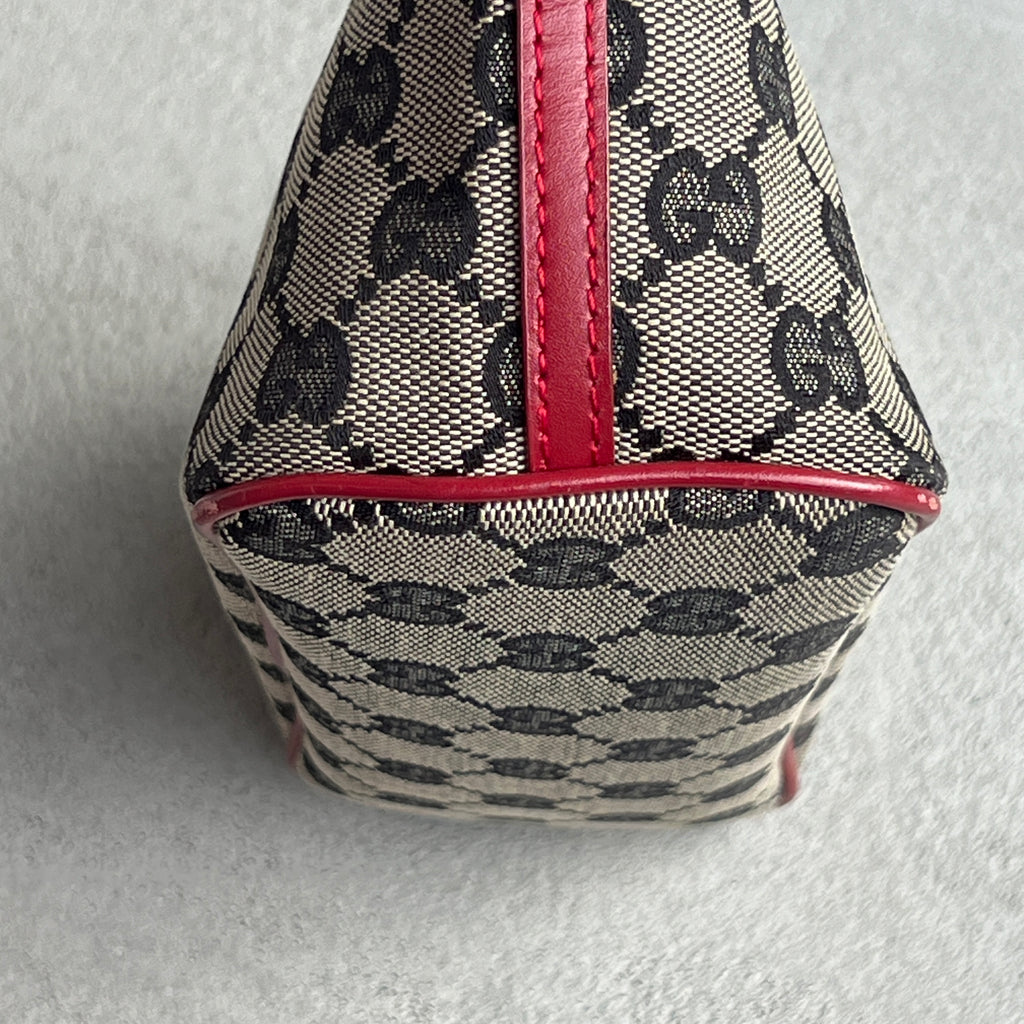 Gucci | Tom Ford Era GG Monogram Canvas Red Leather Trim Boat Pochette