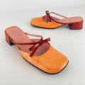 Prada | Vintage 90s Orange Red Patent Leather Bow Block Kitten Heel Mule (35.5)