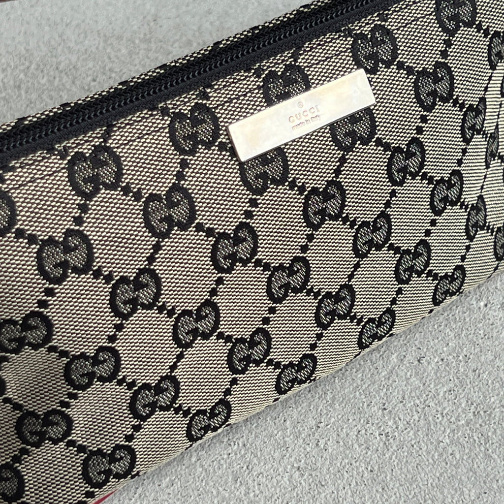 Gucci | Tom Ford Era GG Monogram Canvas Red Leather Trim Boat Pochette