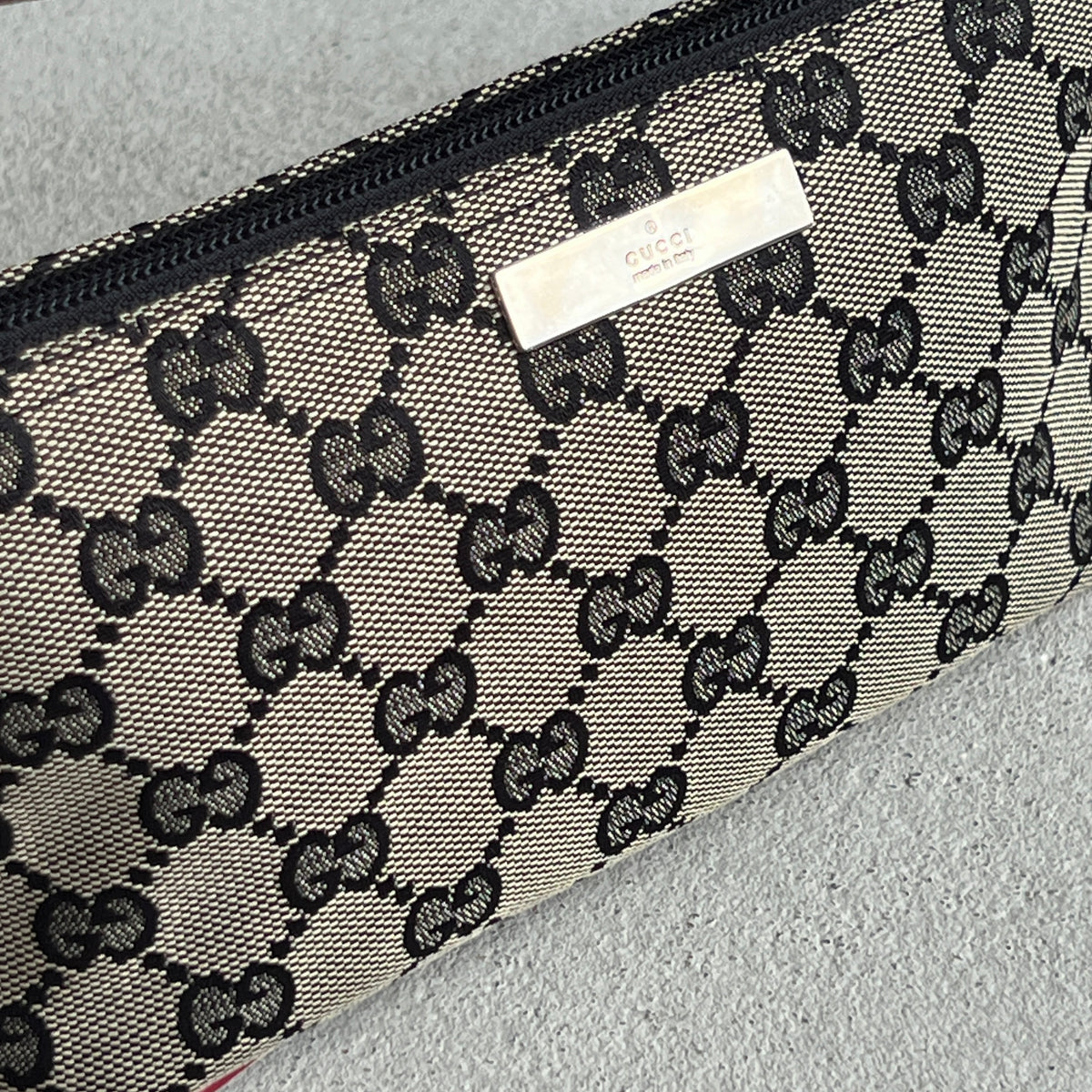 Gucci | Tom Ford Era GG Monogram Canvas Red Leather Trim Boat Pochette
