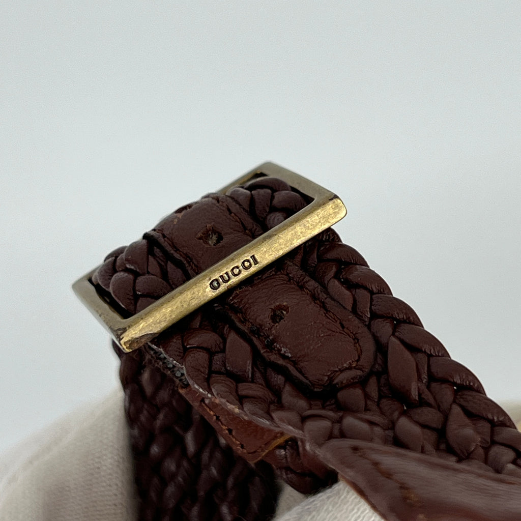 Gucci | Vintage Brown Leather Braided Straps Buckle Slide Mules (35.5)
