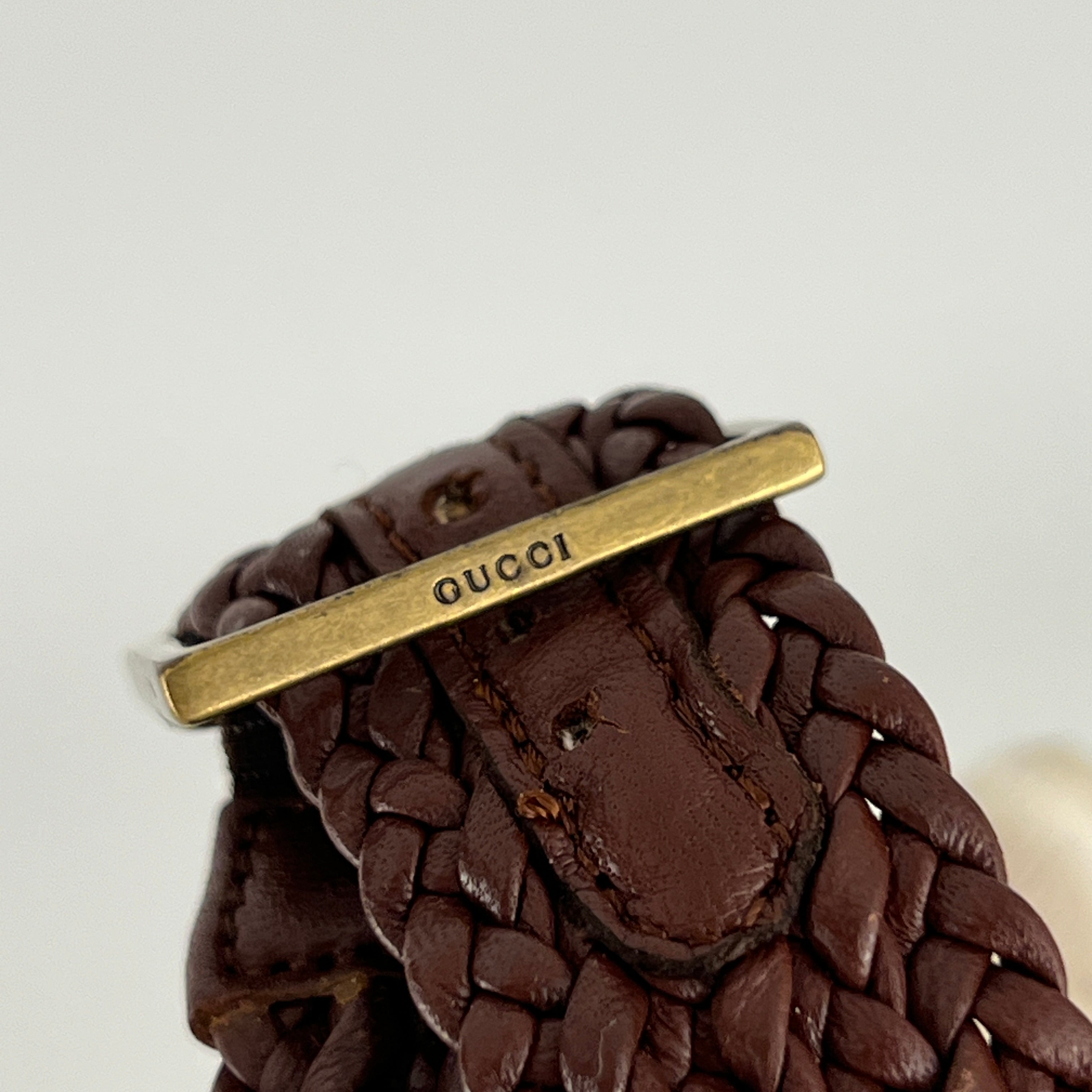 Gucci | Vintage Brown Leather Braided Straps Buckle Slide Mules (35.5)