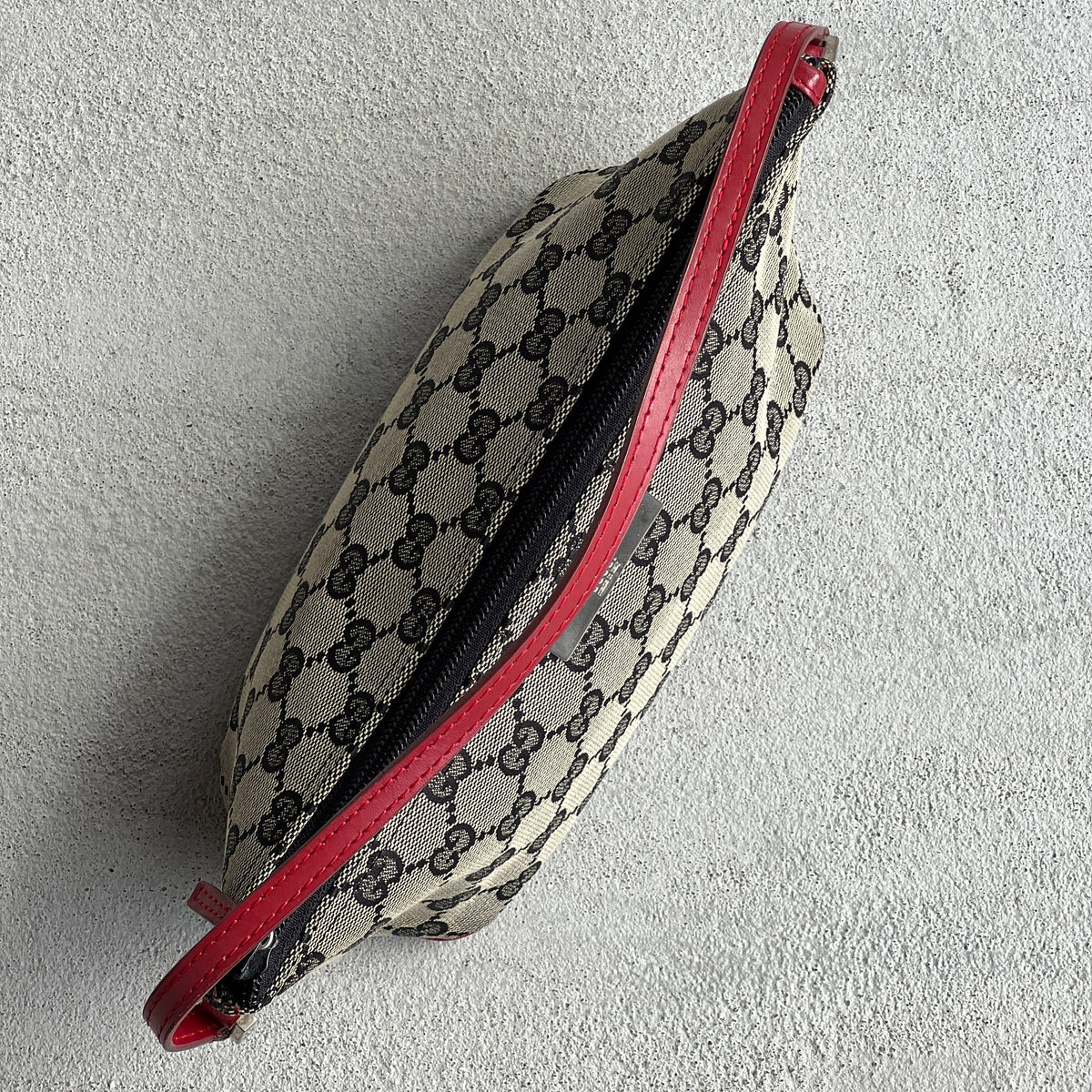 Gucci | Tom Ford Era GG Monogram Canvas Red Leather Trim Boat Pochette