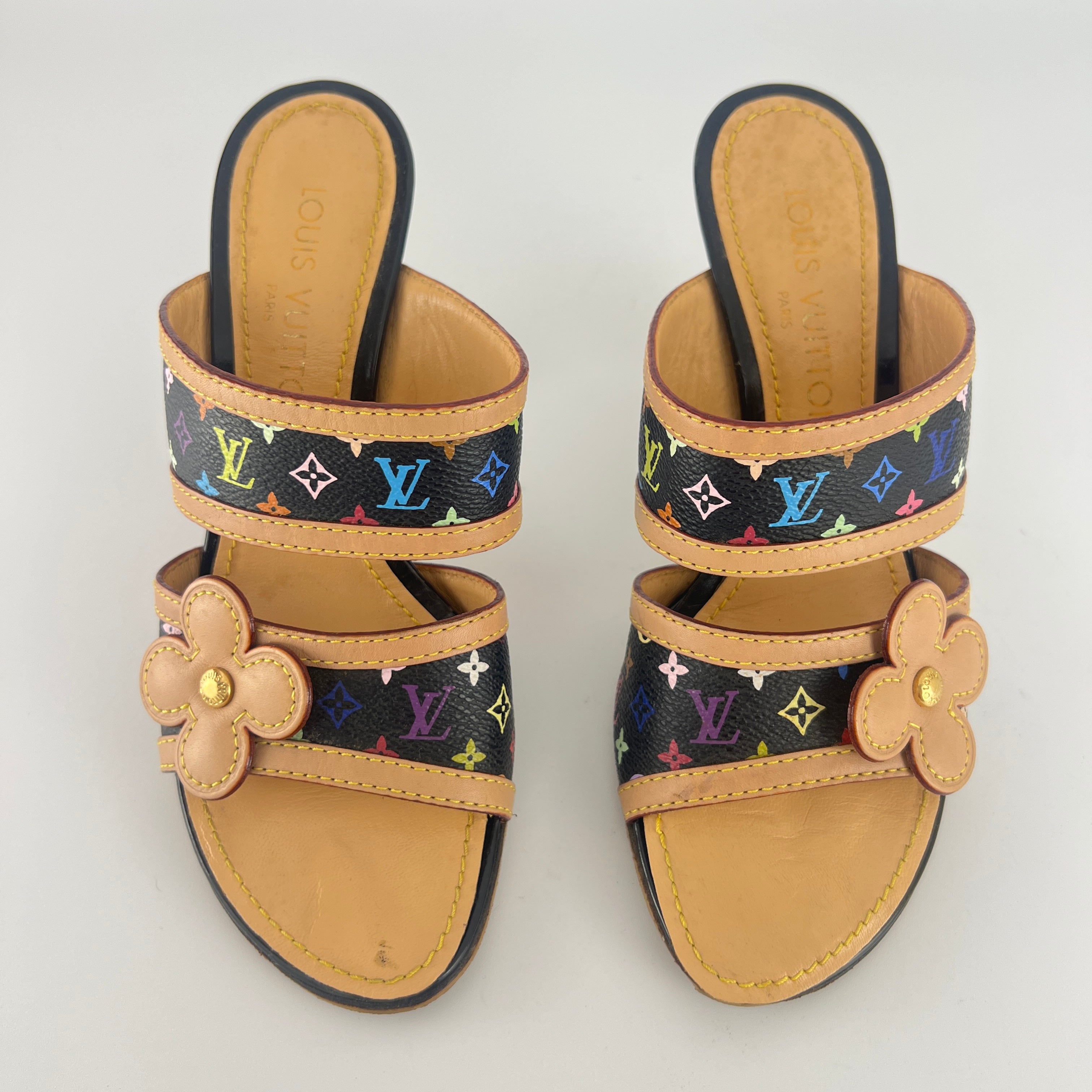 Louis Vuitton | Murakami Black Multicolor Canvas Leather Slide Mules (36.5)