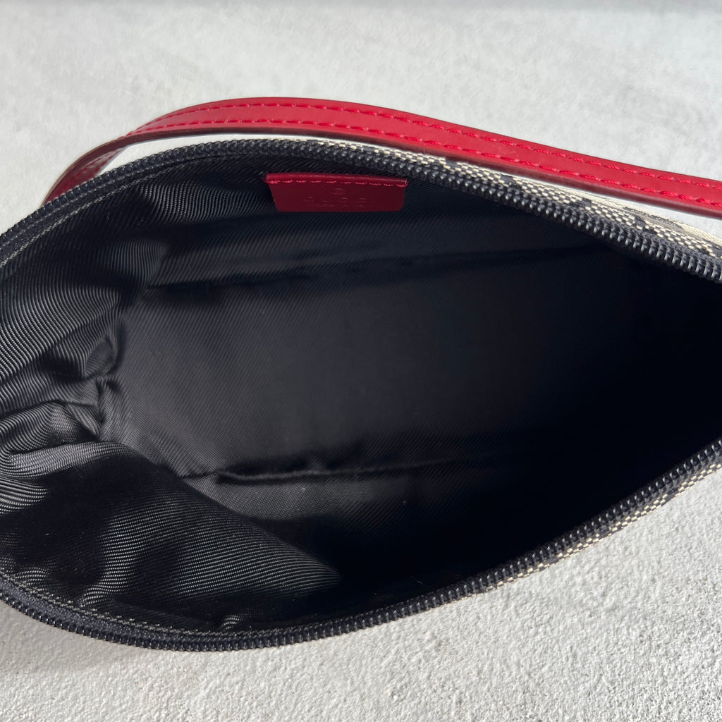 Gucci | Tom Ford Era GG Monogram Canvas Red Leather Trim Boat Pochette