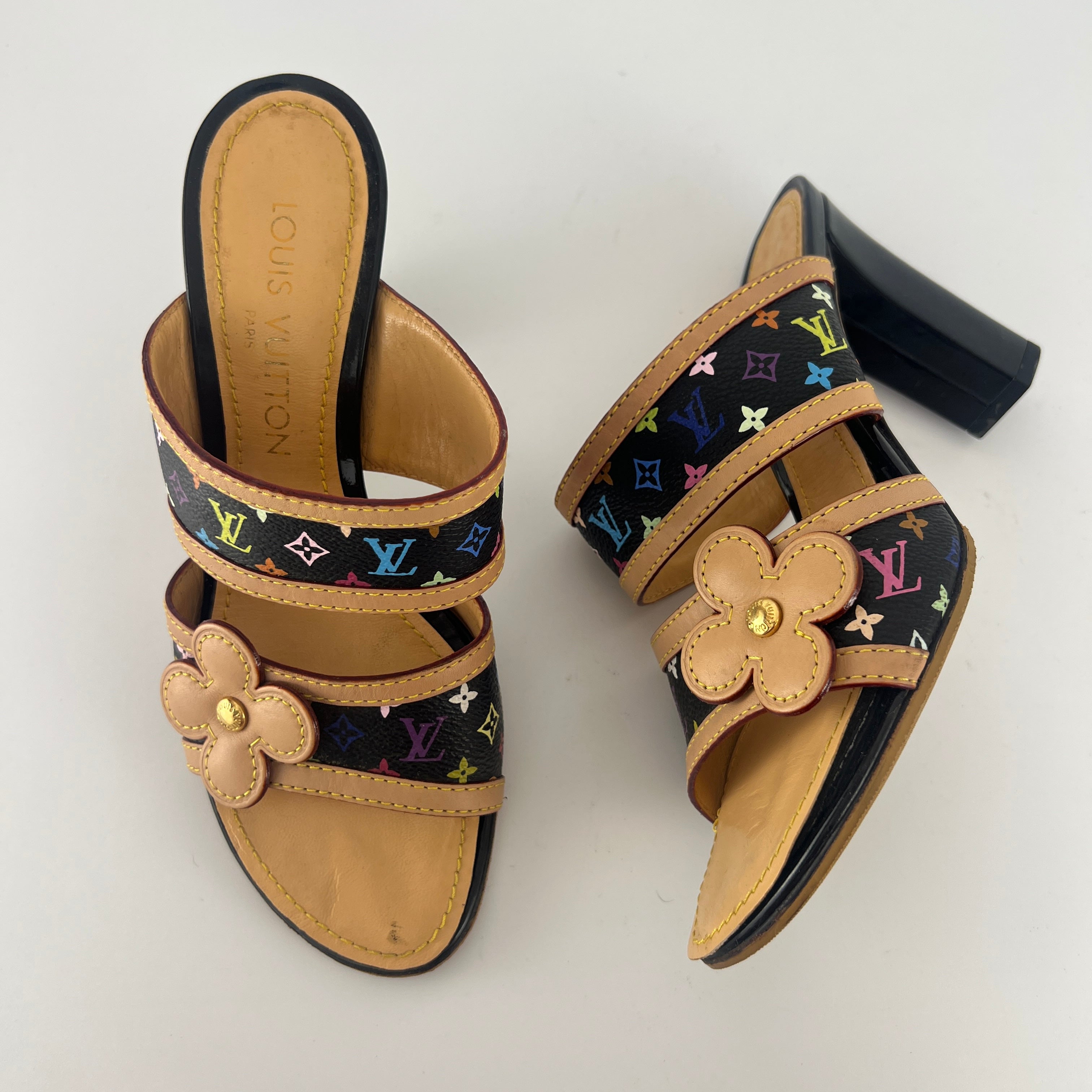Louis Vuitton | Murakami Black Multicolor Canvas Leather Slide Mules (36.5)