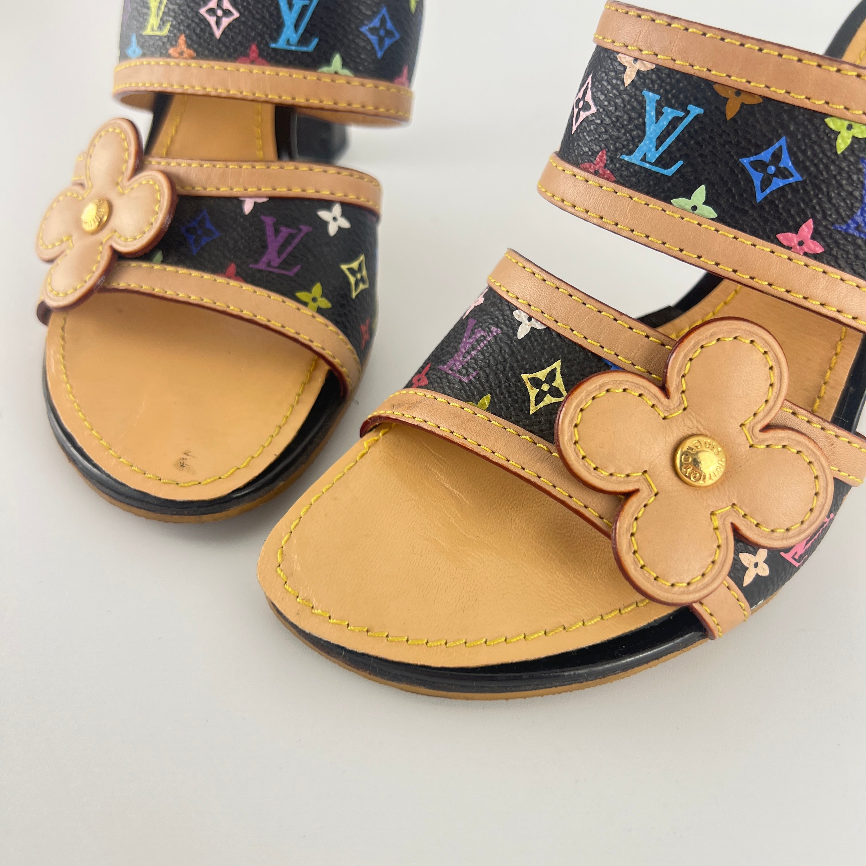 Louis Vuitton | Murakami Black Multicolor Canvas Leather Slide Mules (36.5)