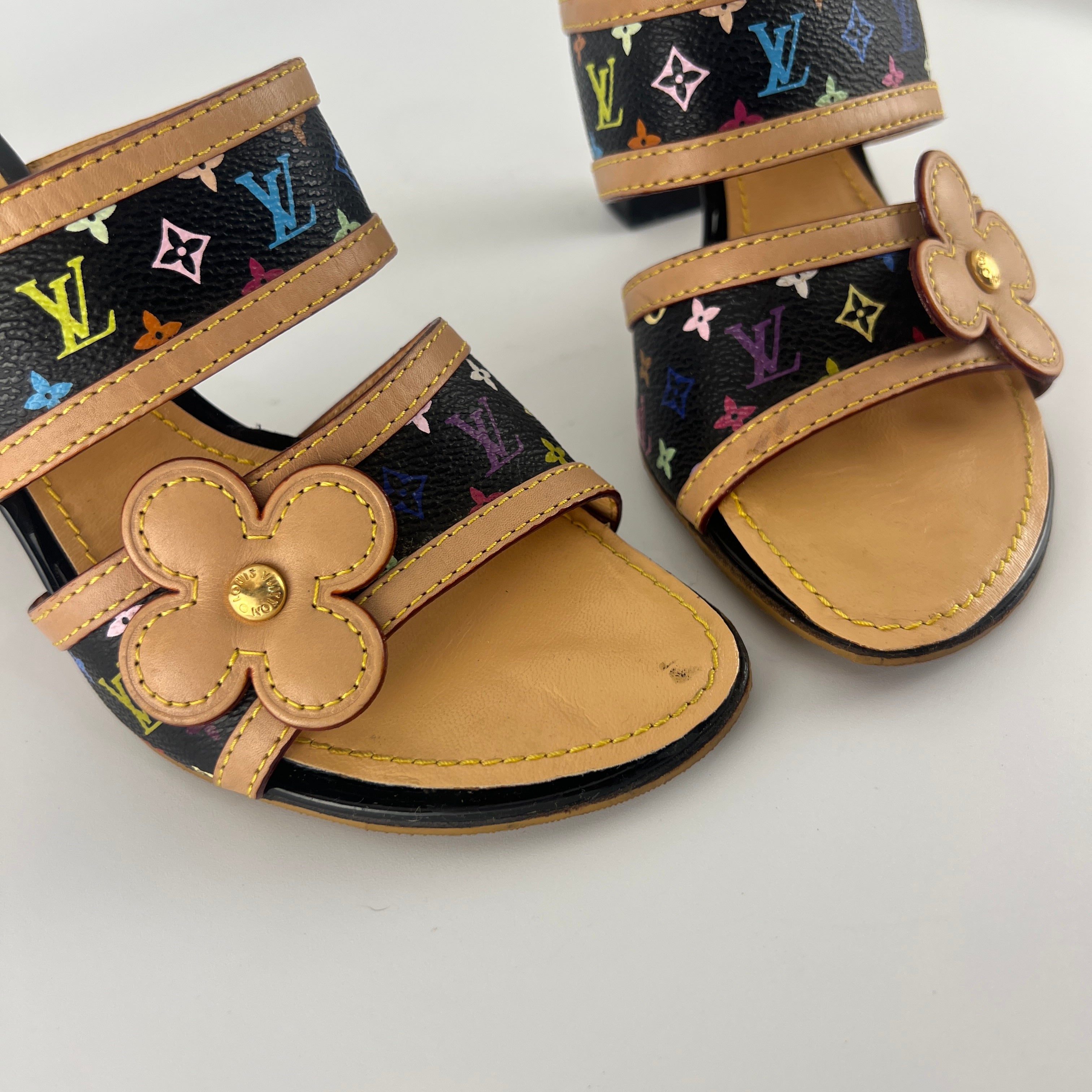 Louis Vuitton | Murakami Black Multicolor Canvas Leather Slide Mules (36.5)