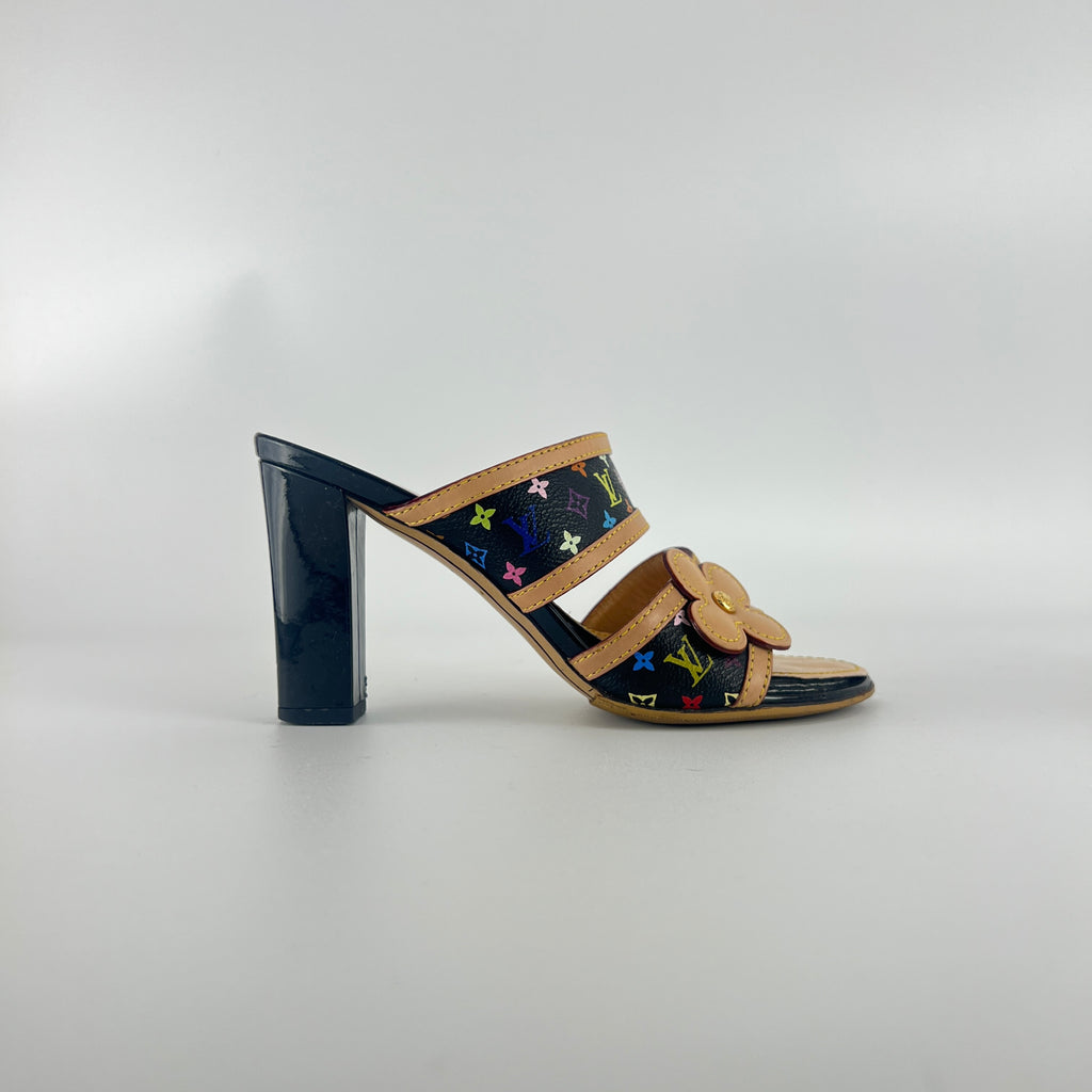 Louis Vuitton | Murakami Black Multicolor Canvas Leather Slide Mules (36.5)