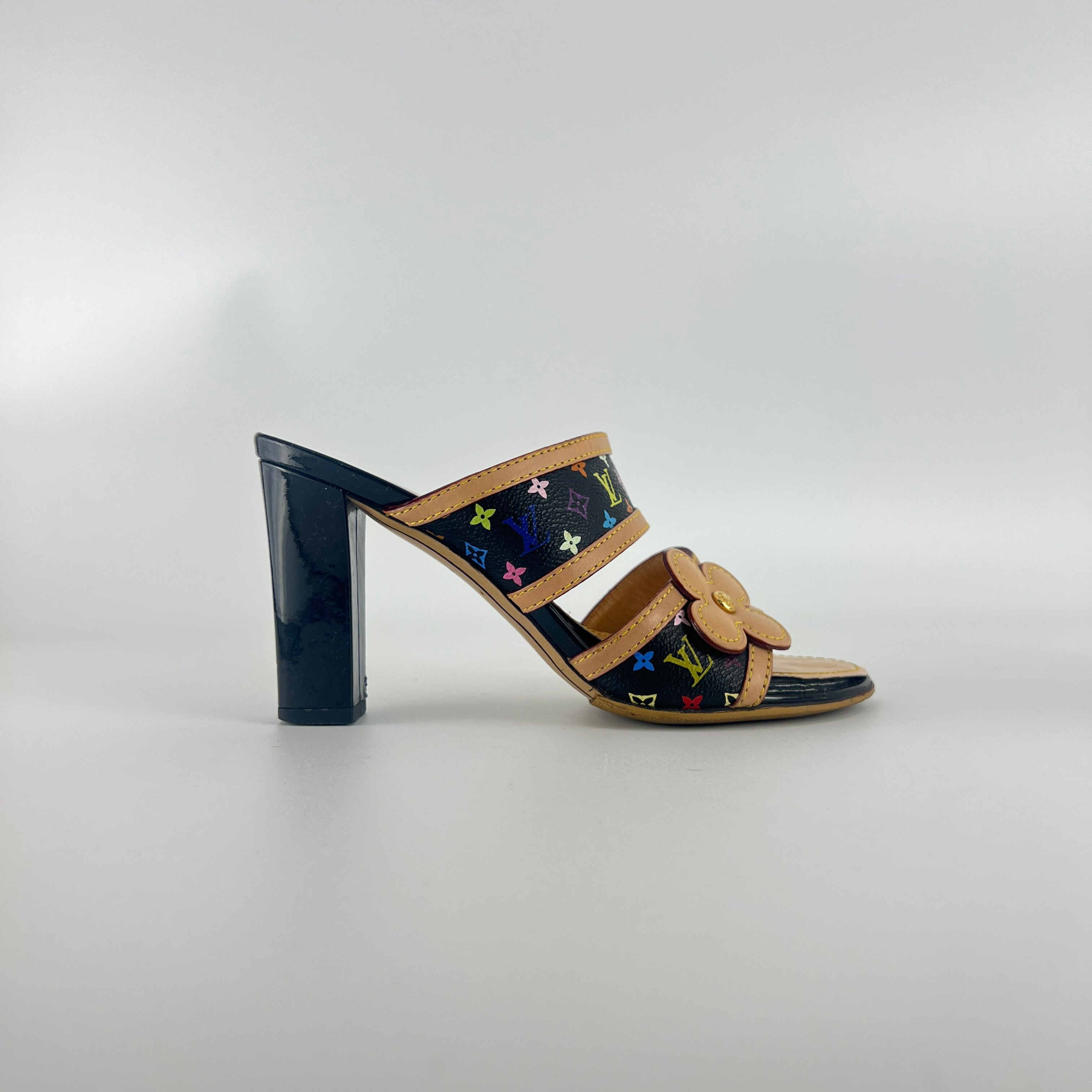 Louis Vuitton | Murakami Black Multicolor Canvas Leather Slide Mules (36.5)